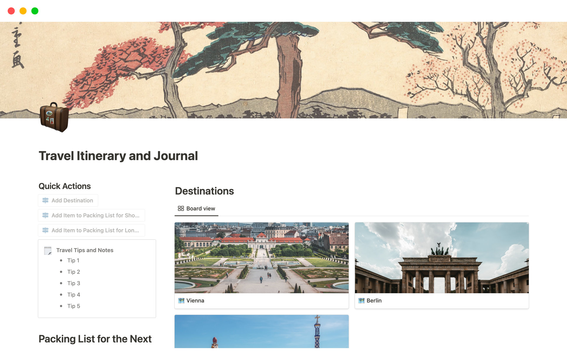 A template preview for Top 10 Free Travel Plan Templates in Notion