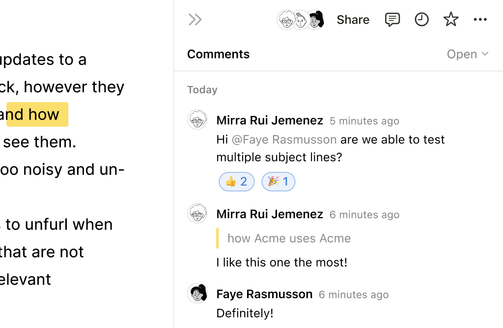 Screenshot eines Notion-Workspace mit einem Kommentar-Thread