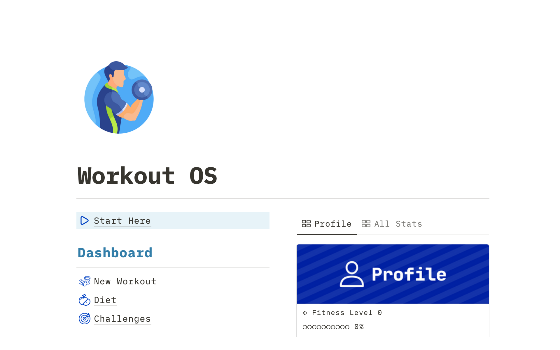 A template preview for Workout OS