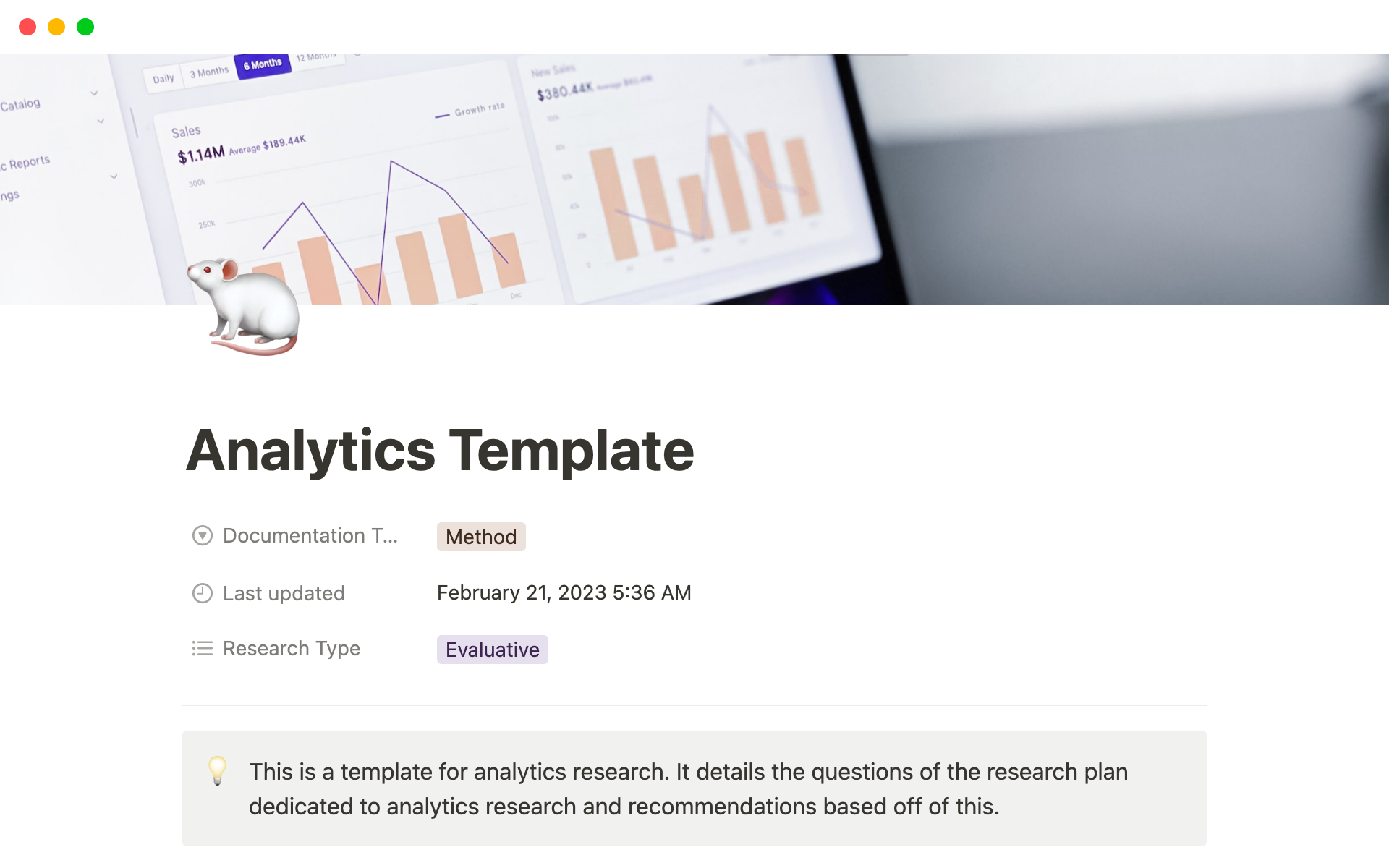 A template preview for Analytics Template