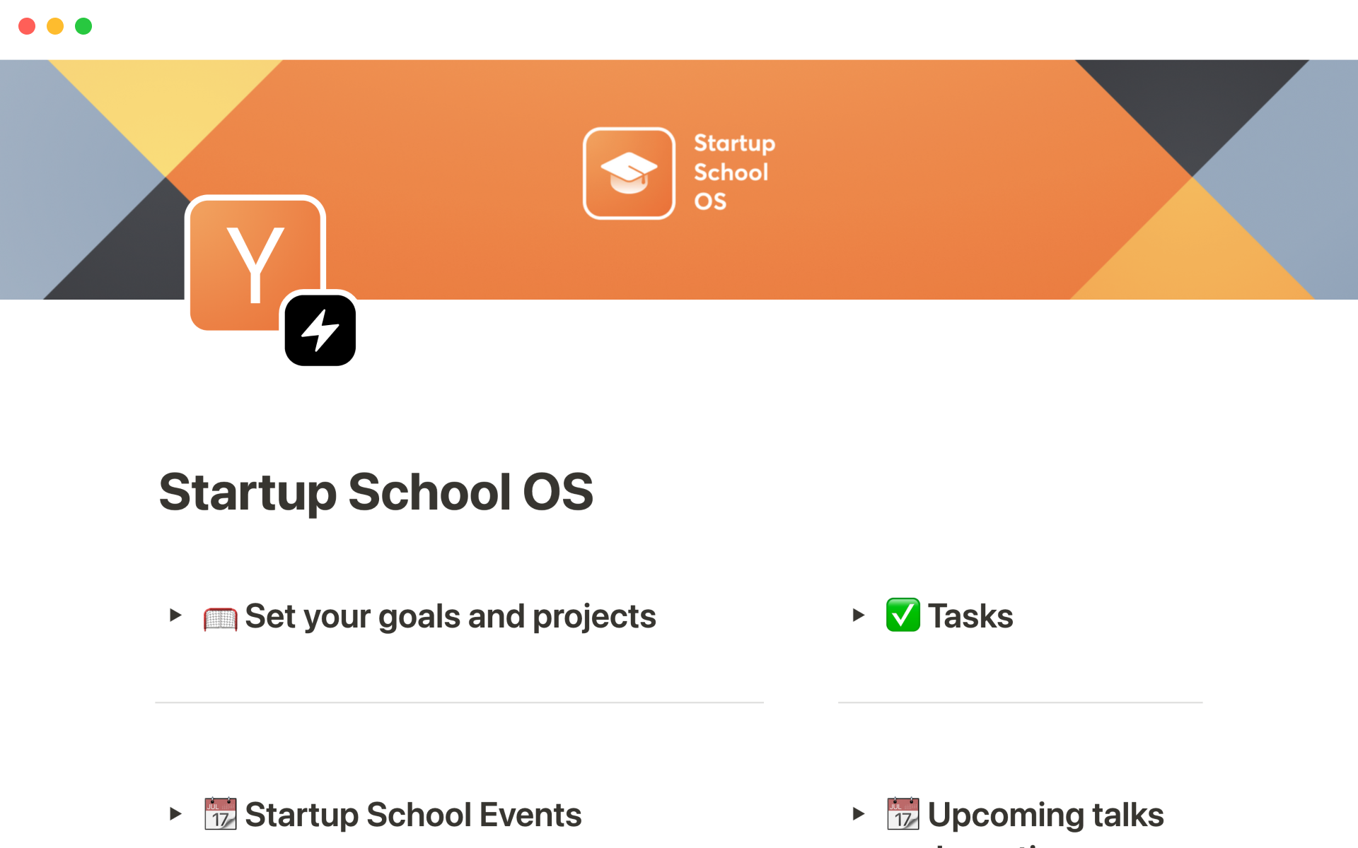 A template preview for Startup school OS