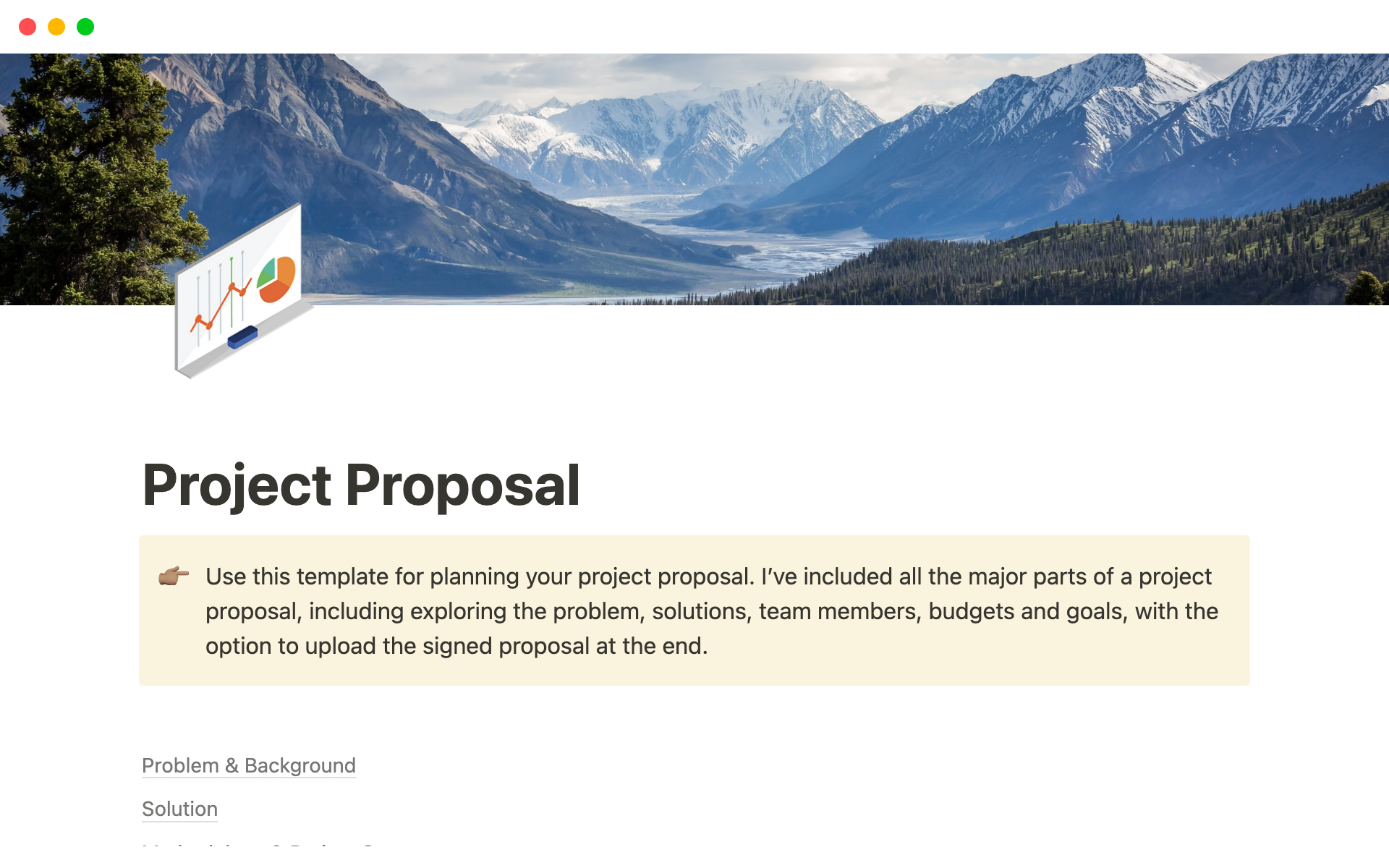 A template preview for Project proposal