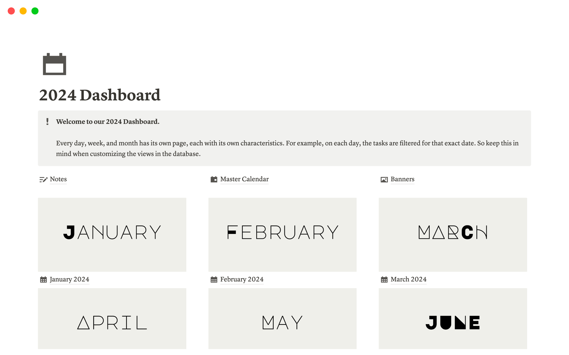 2024 Dashboard Notion Template