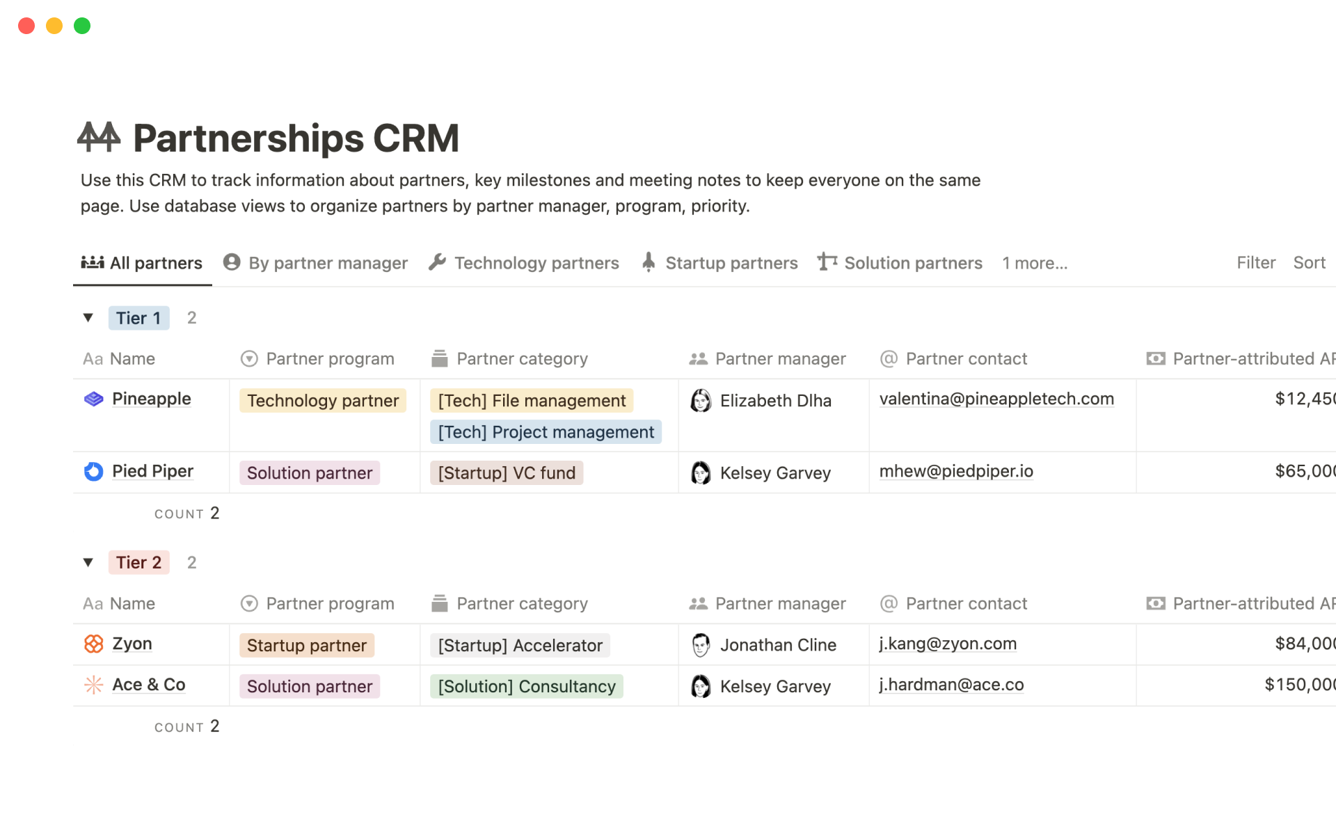 Partnerships CRM template