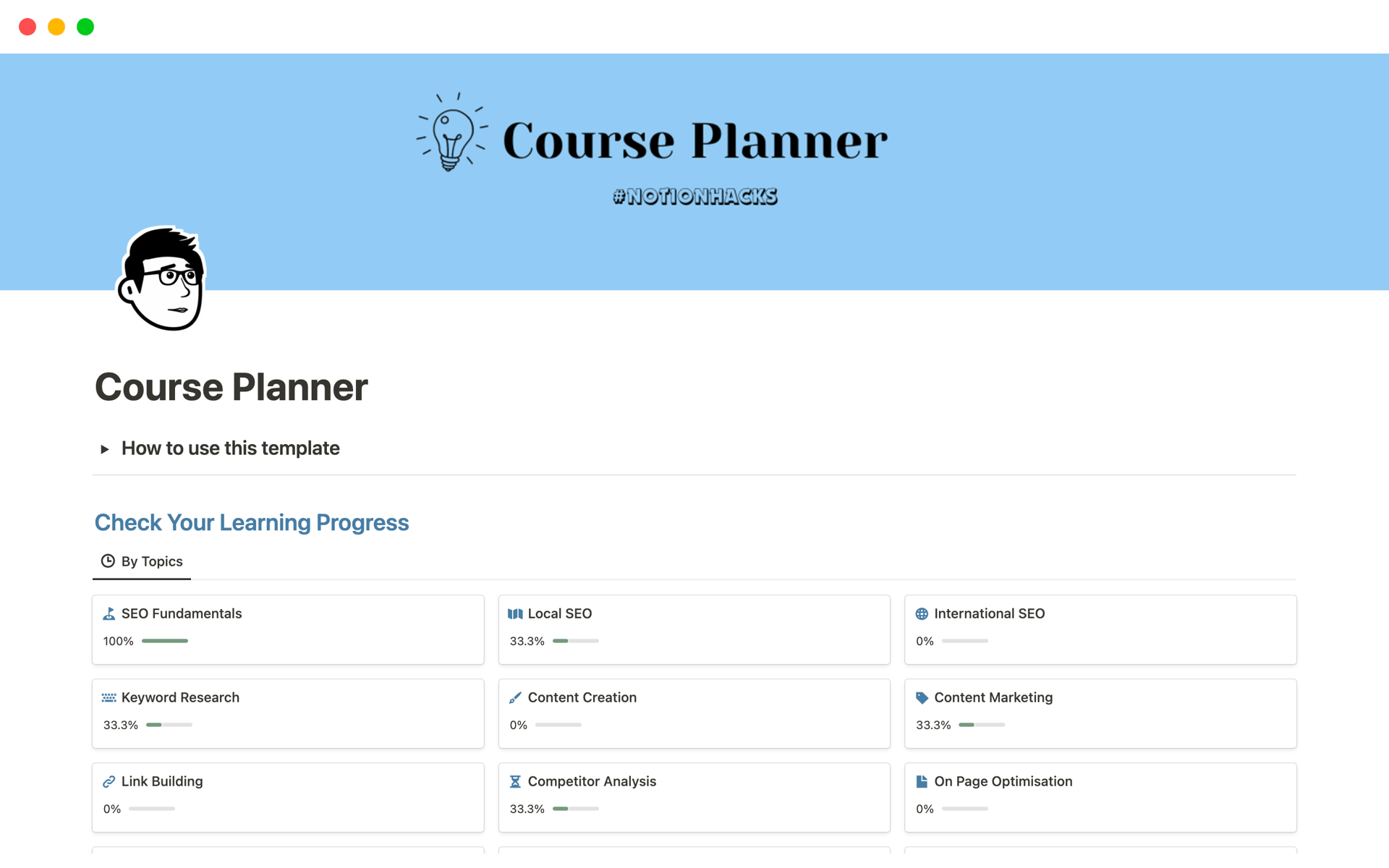 Course Planner, Schedule & Learning Progress | Notion Template