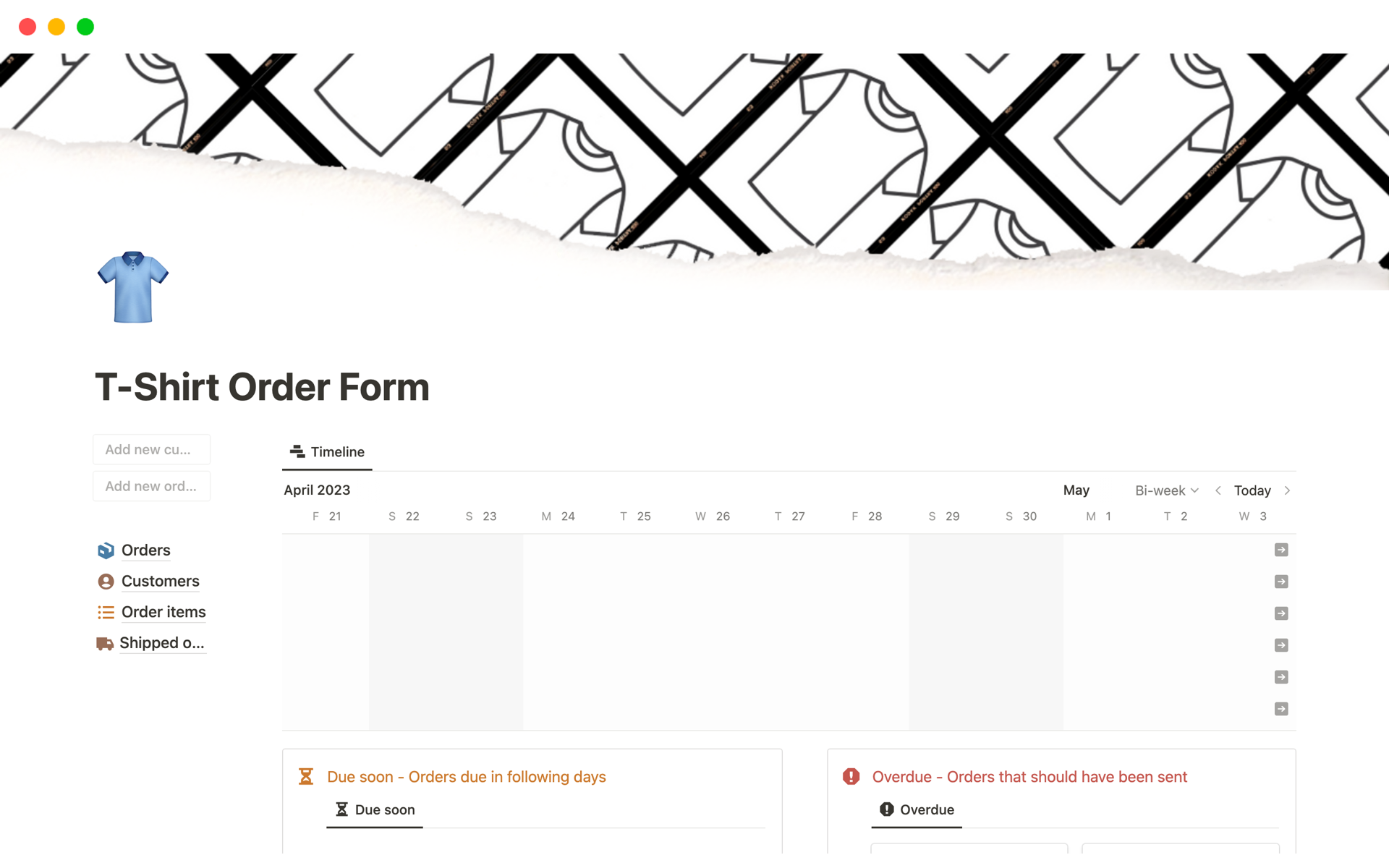 Our template will give you a clear overview of all your custom orders, customers, and order statuses. No more missed due dates, no more guesswork.