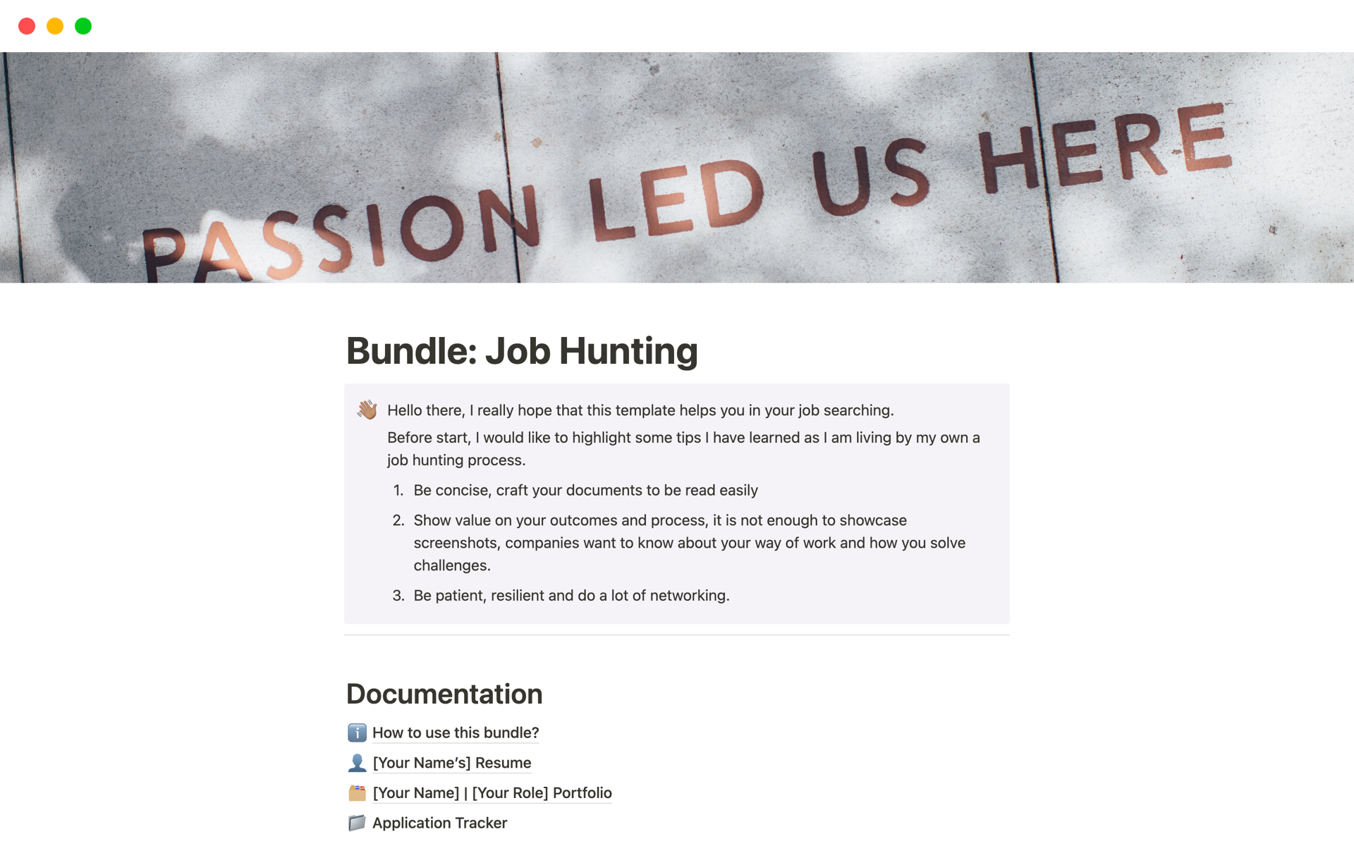 A template preview for Bundle: Job Hunting