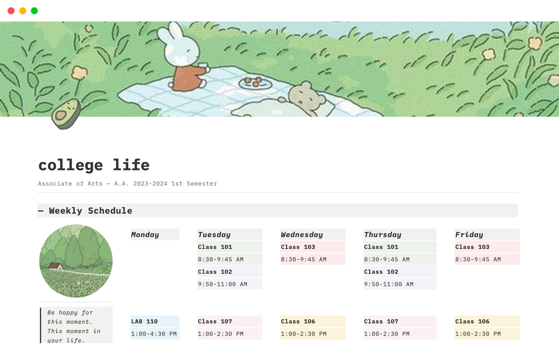 A cute and simple template for all your college life needs. Includes schedules, lesson planning, task organizer, course planning, and much more.