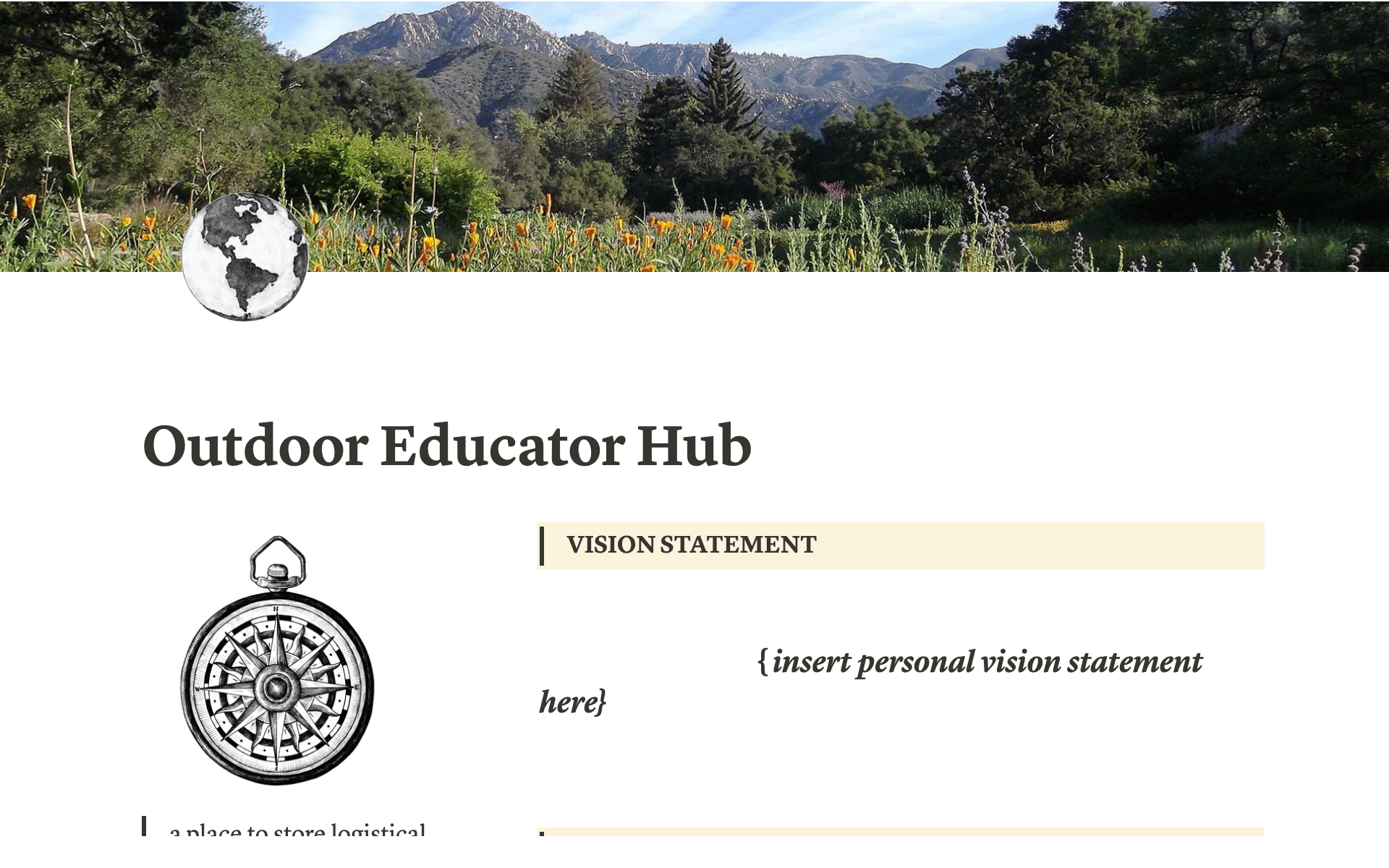 A template preview for Outdoor Educator Hub