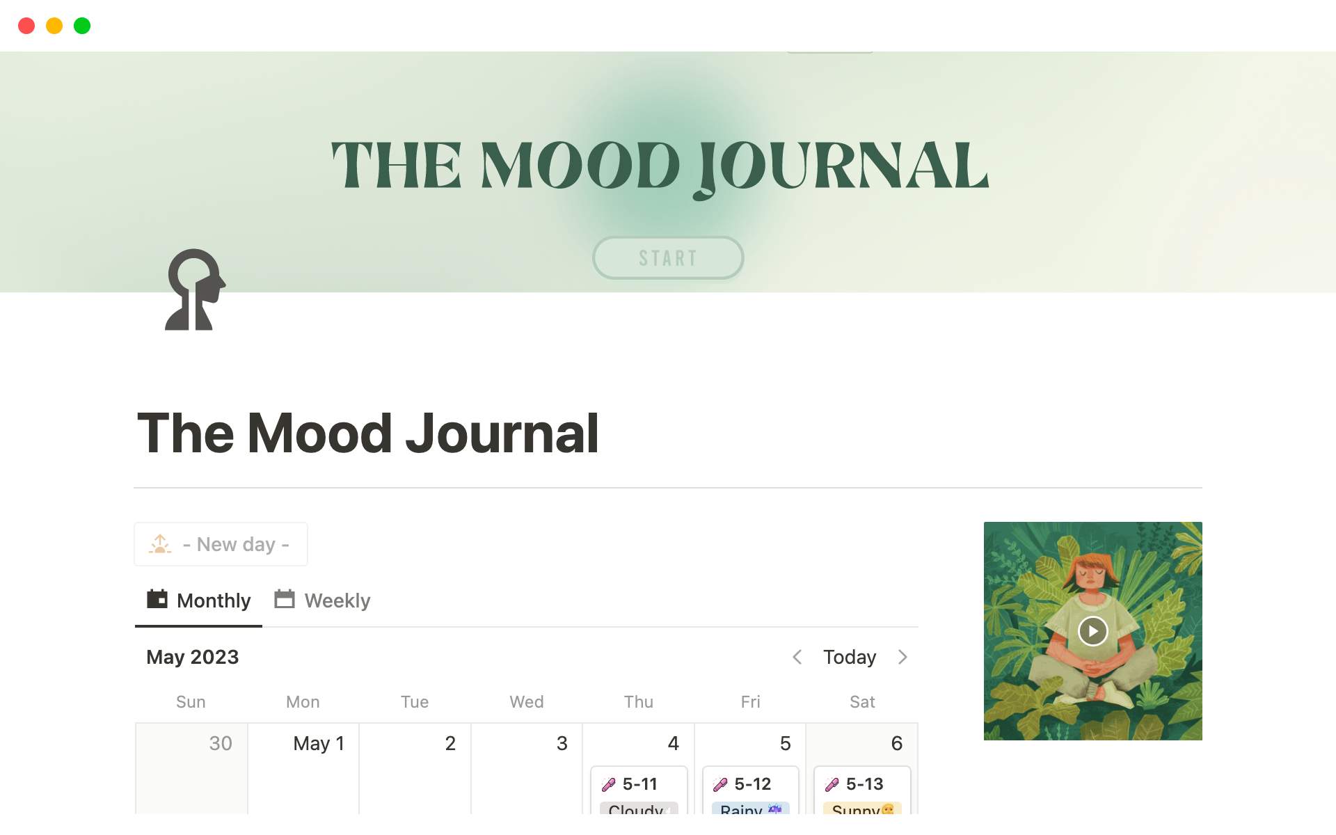 A template preview for The Mood Journal
