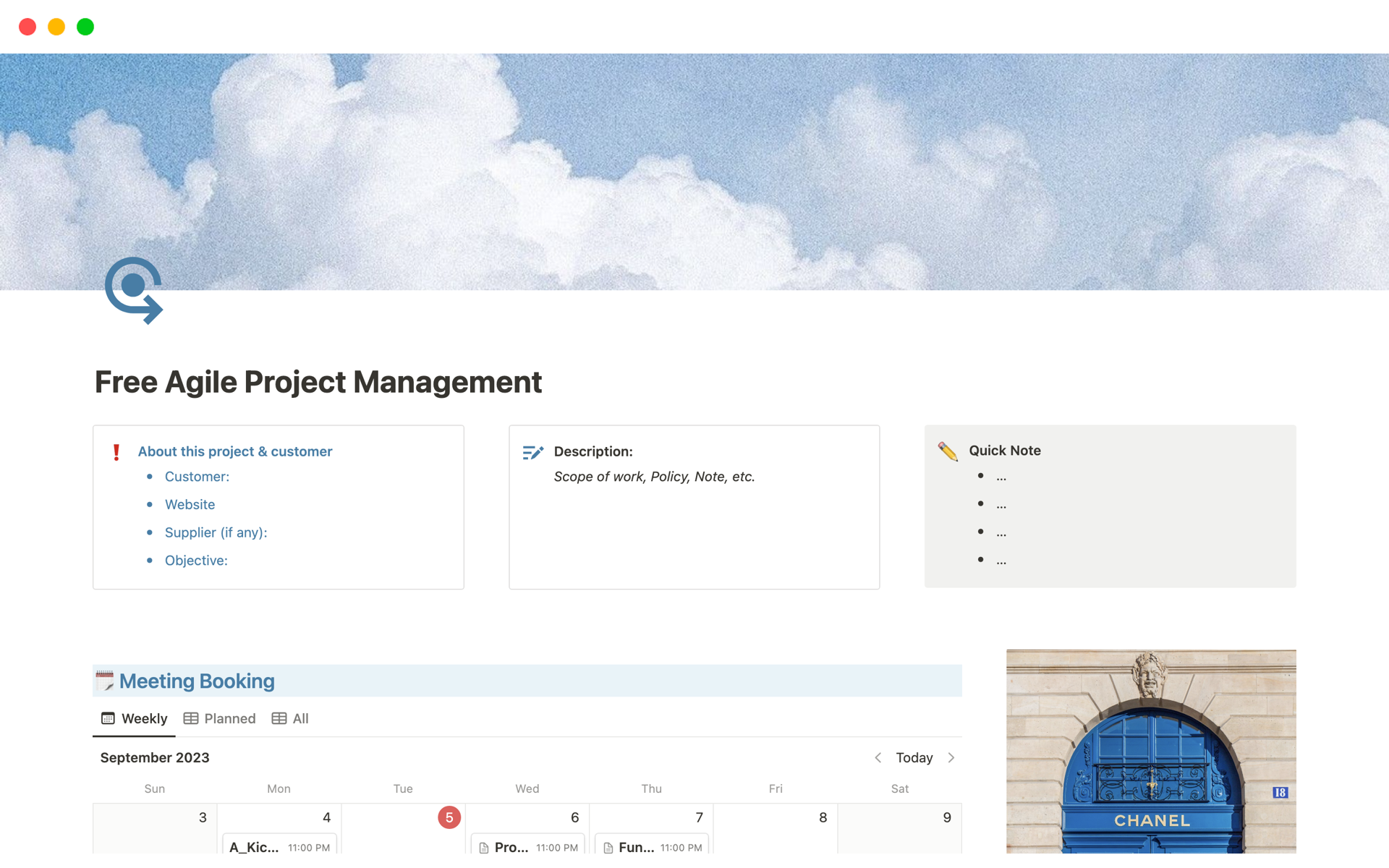 A template preview for Agile Project Management