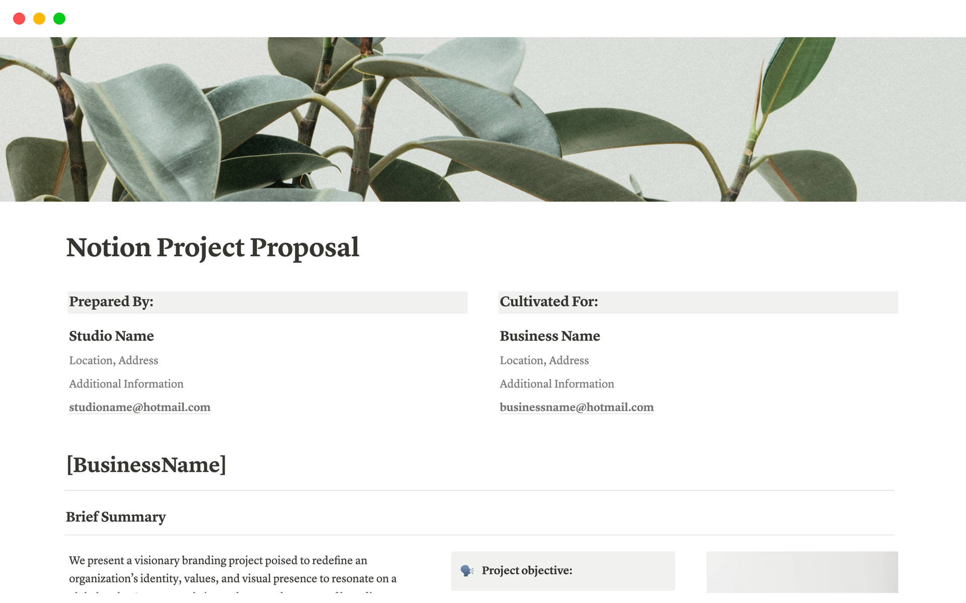 A template preview for Notion Project Proposal