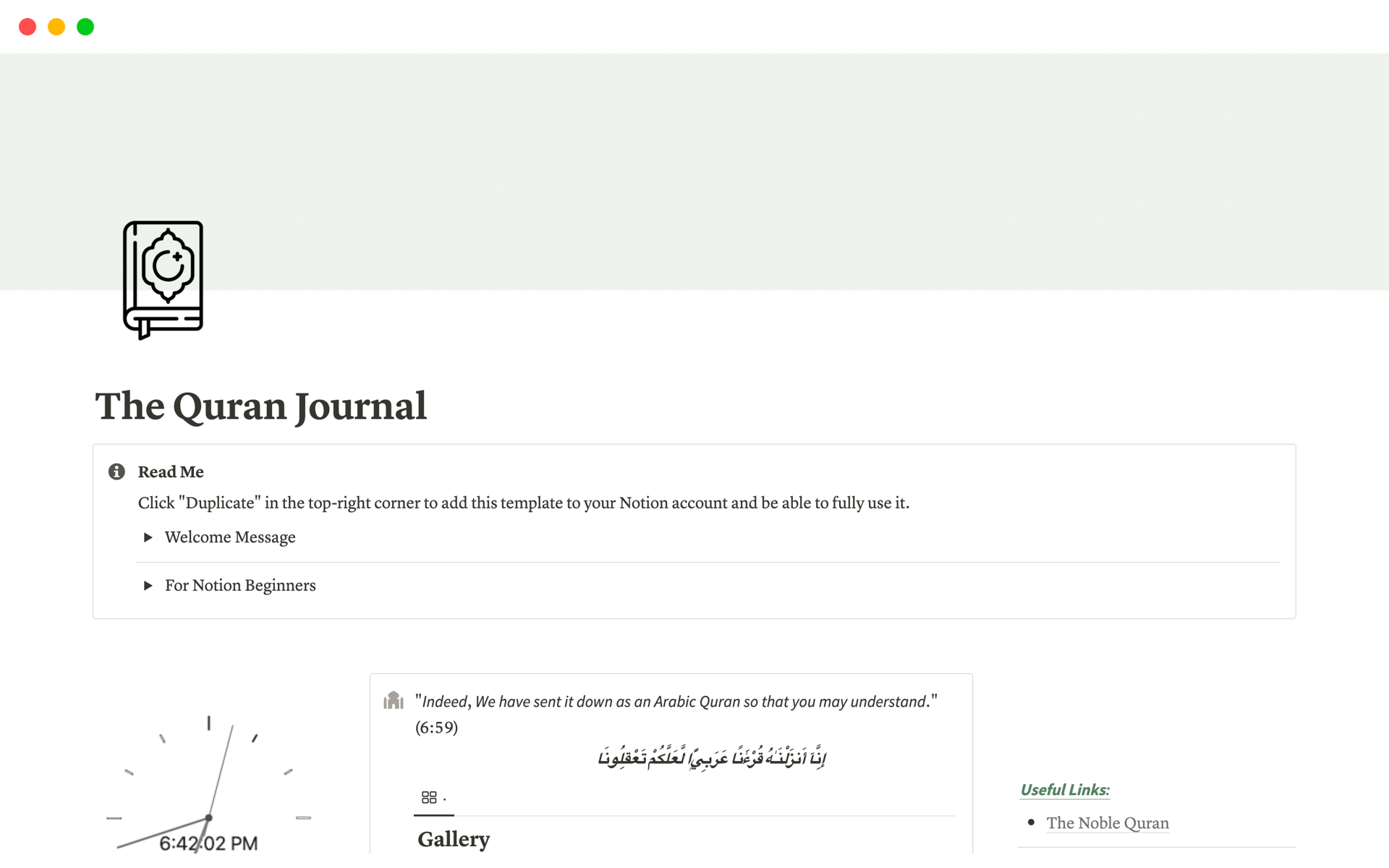 A template preview for The Quran Journal