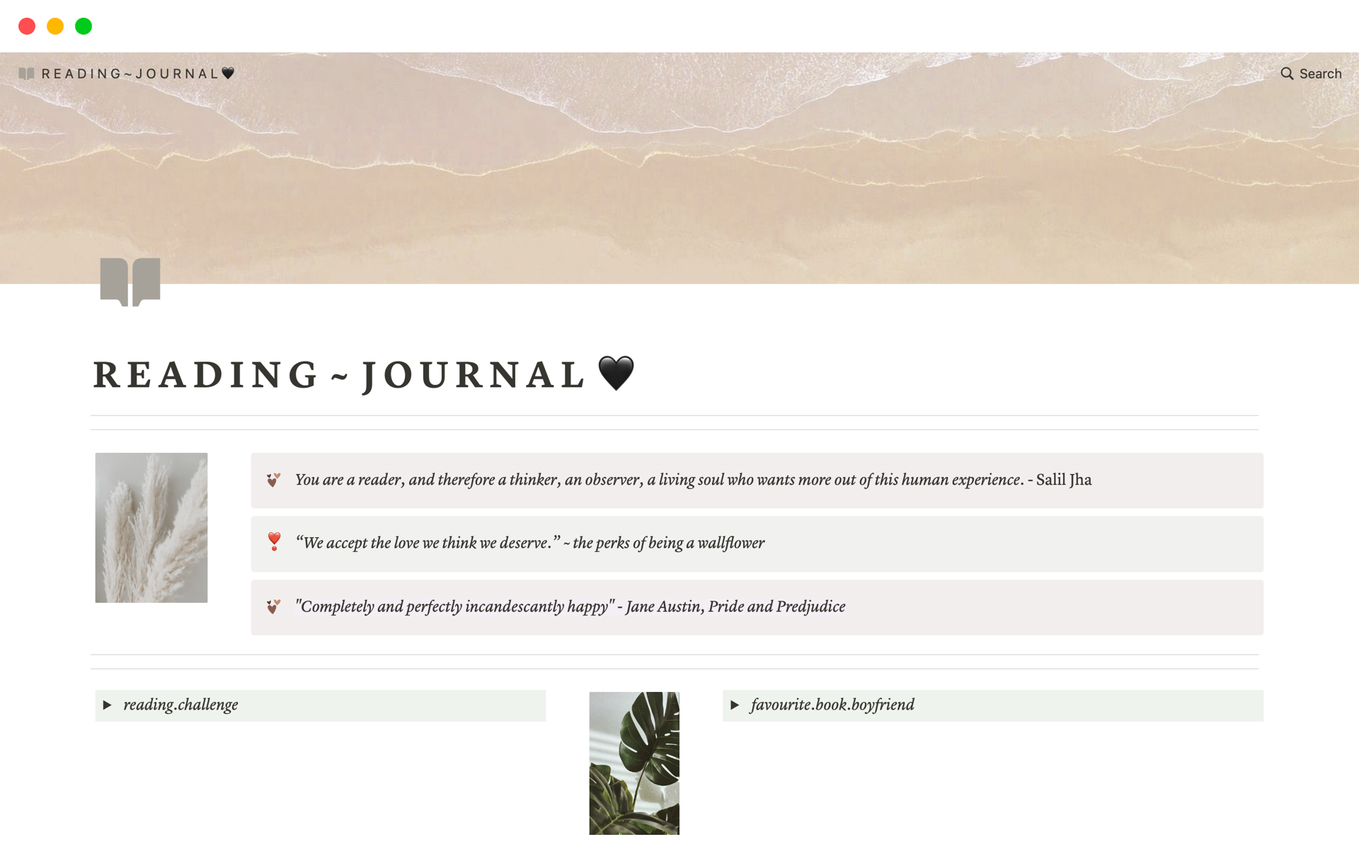 A template preview for READING - JOURNAL
