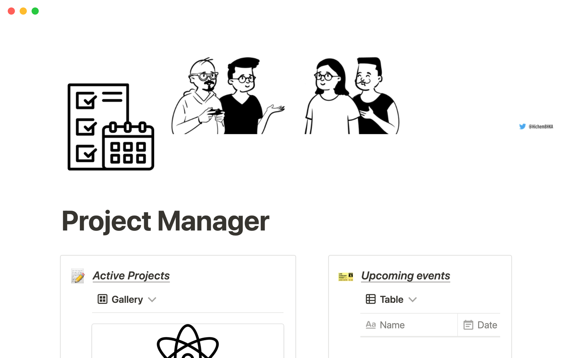 A template preview for Project manager