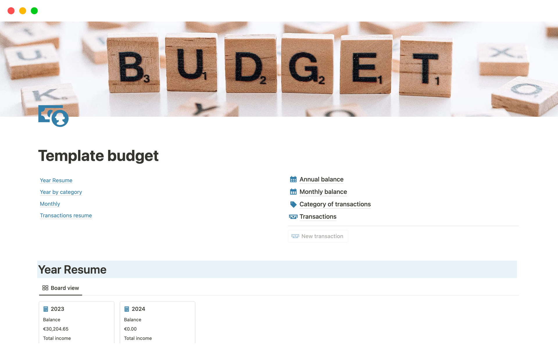 A template preview for Template budget