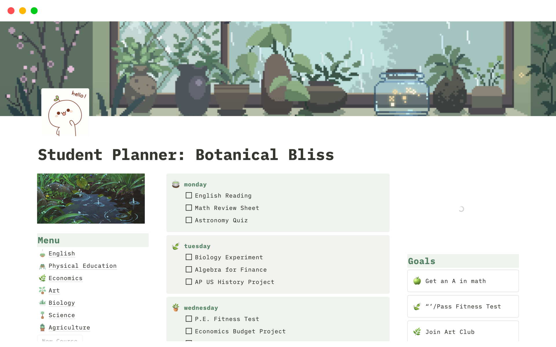 Student Planner Botanical Bliss Notion Template