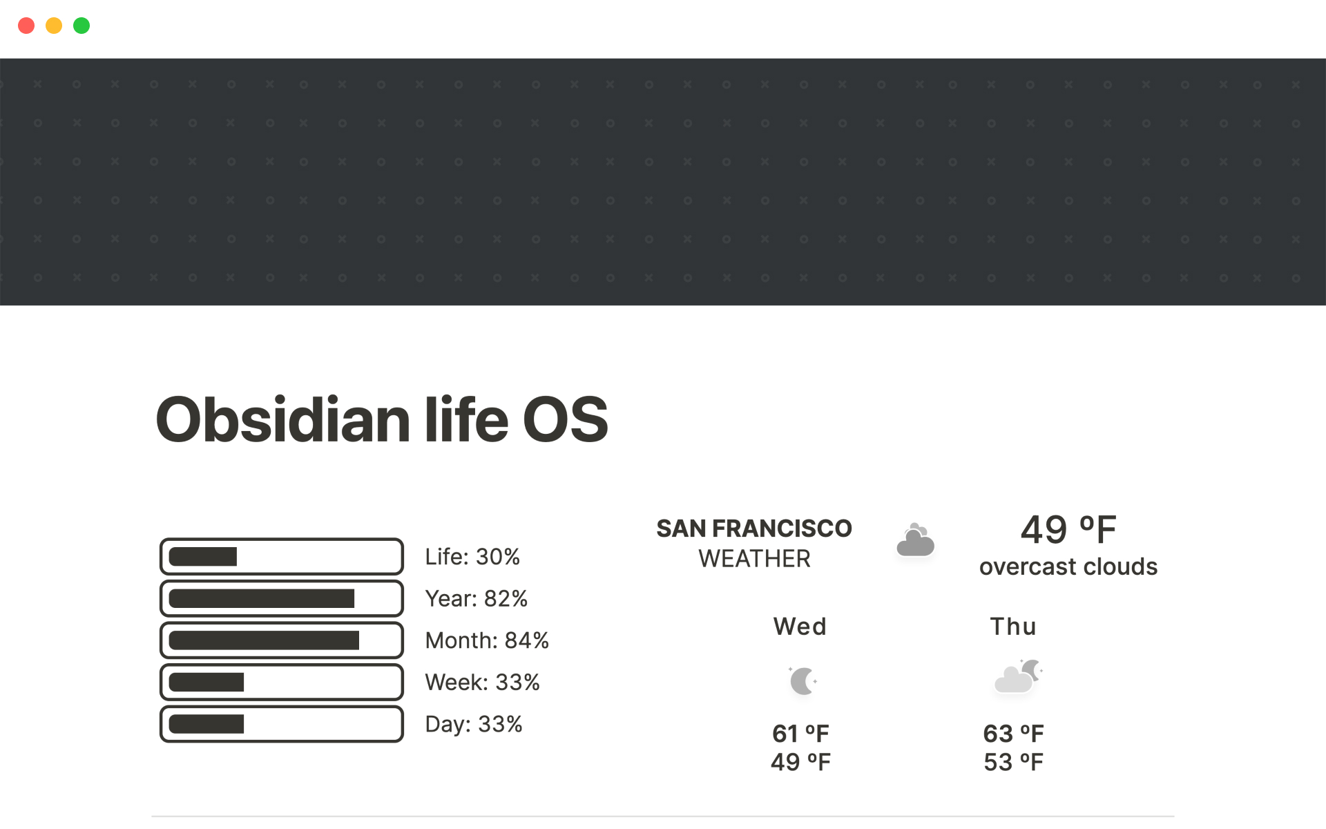 A template preview for Obsidian Life OS