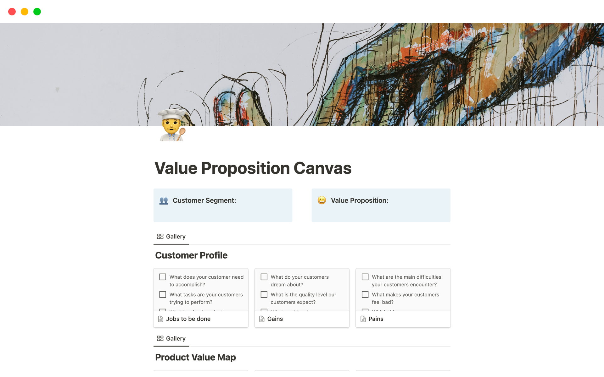 A template preview for Value Proposition Canvas