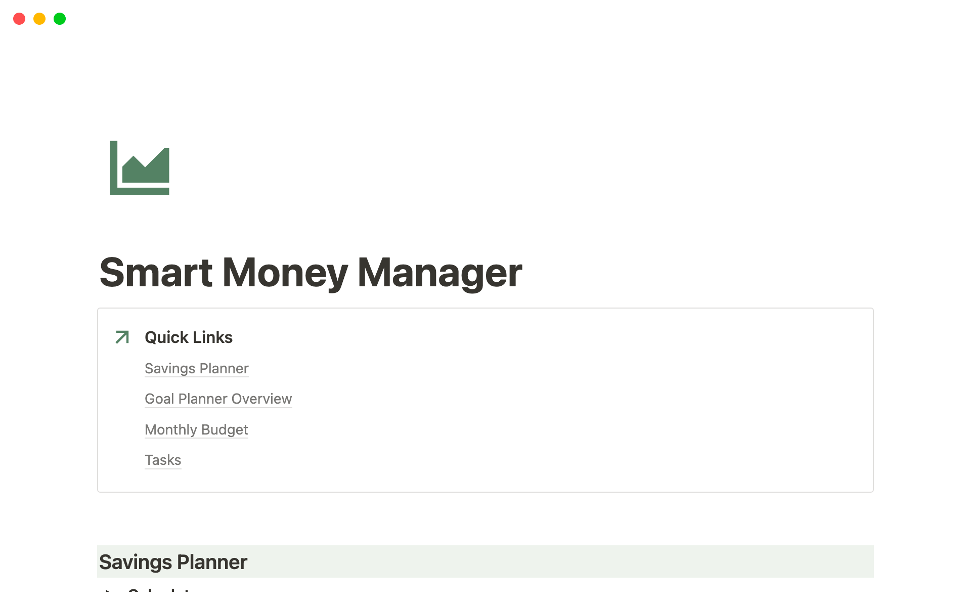 Eine Vorlagenvorschau für Smart Money Manager