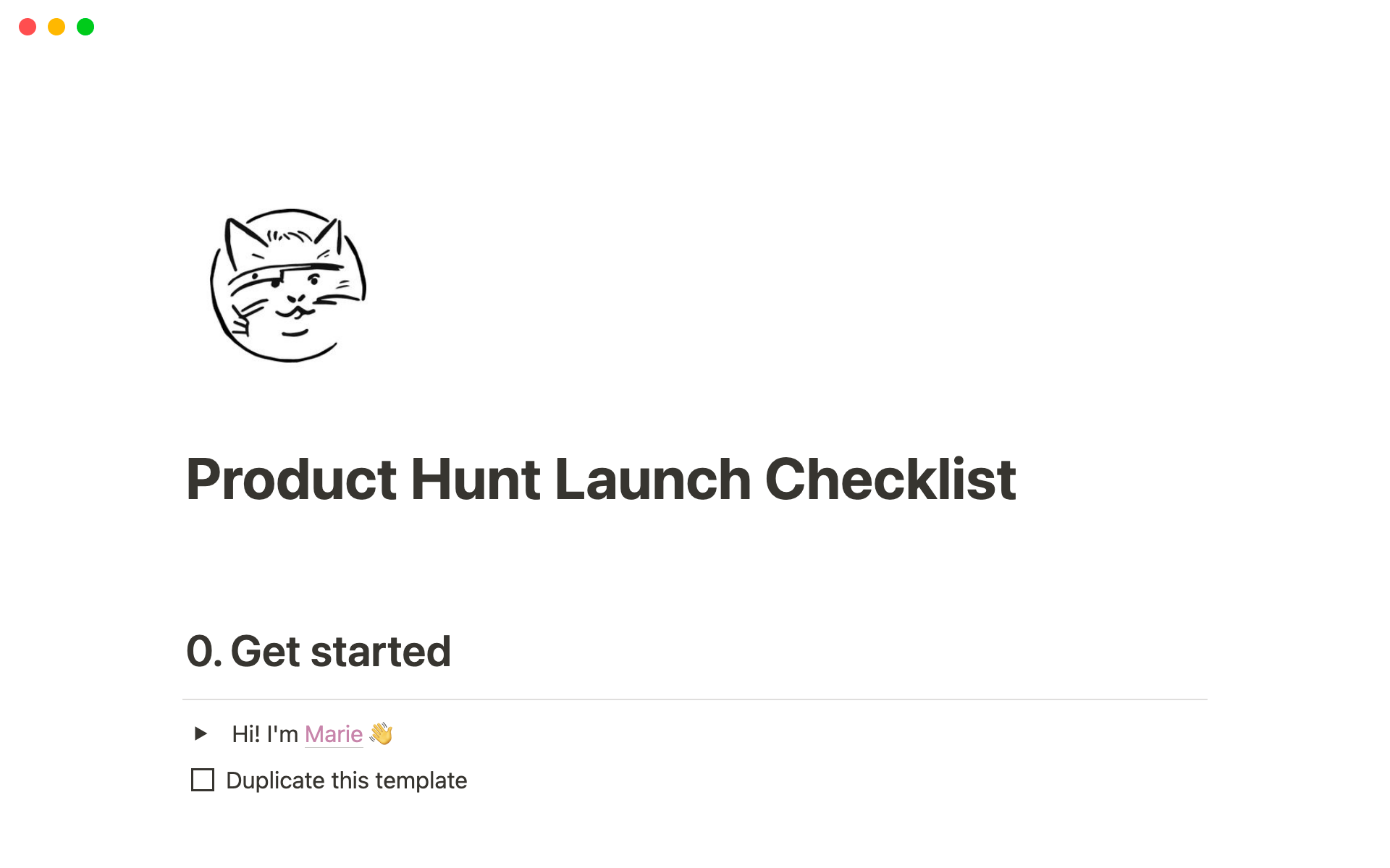 A template preview for Product Hunt Launch Checklist