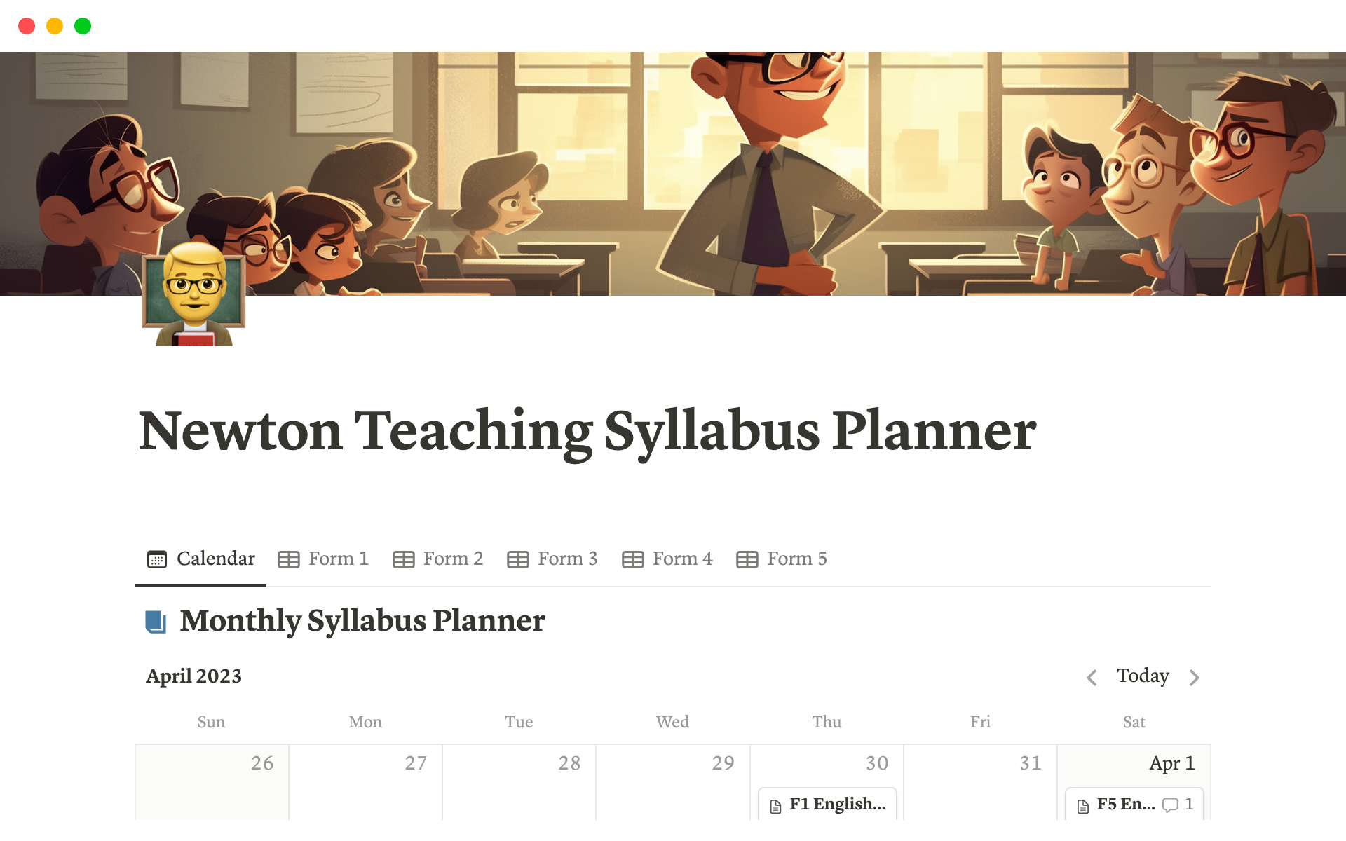 This template allows you to organise your teaching syllabus in a calendar view and also tables view.
