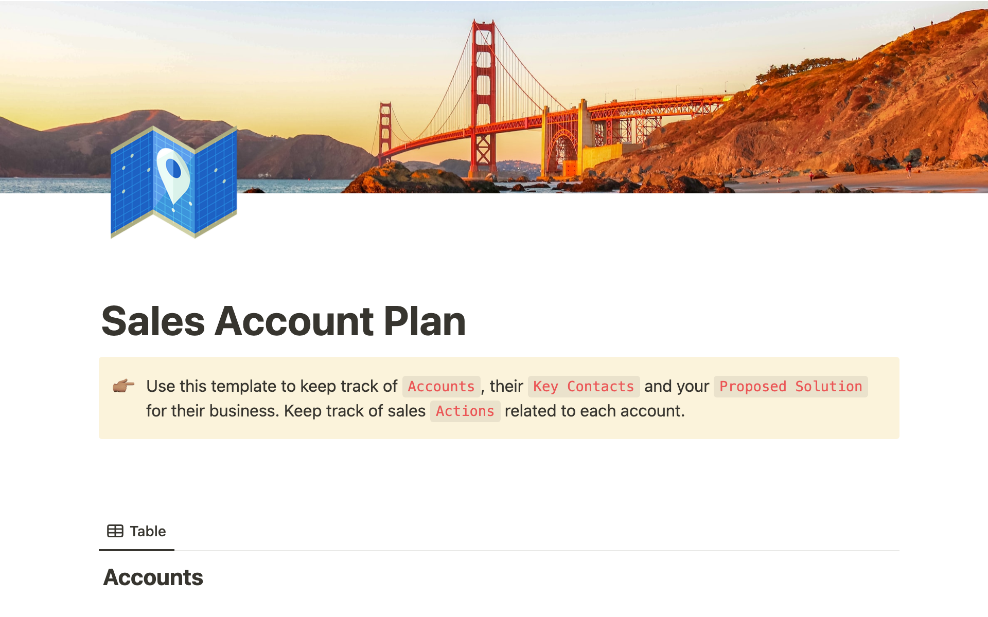 A template preview for Sales Account Plan Template