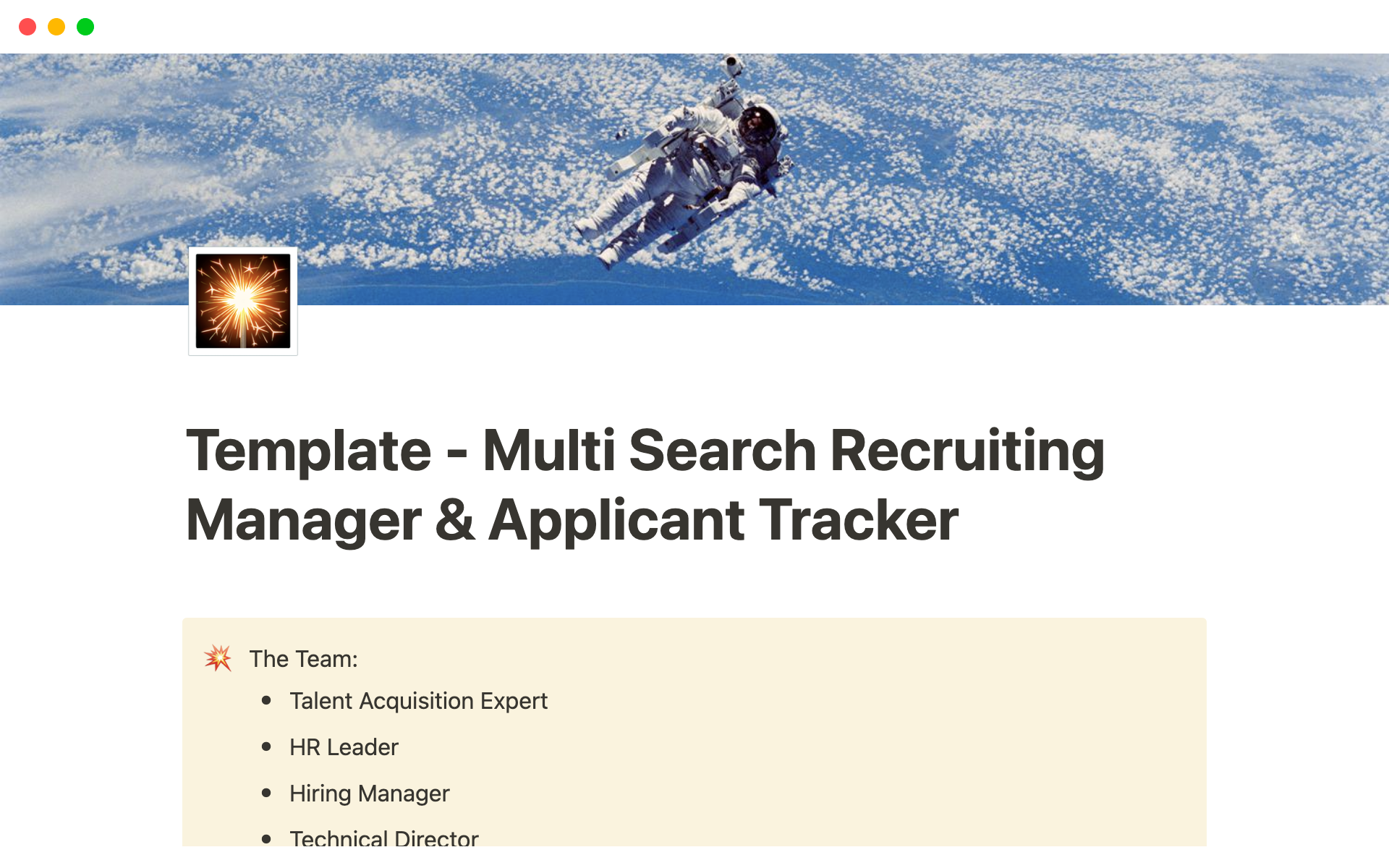 A template preview for Complex Recruiting Manager