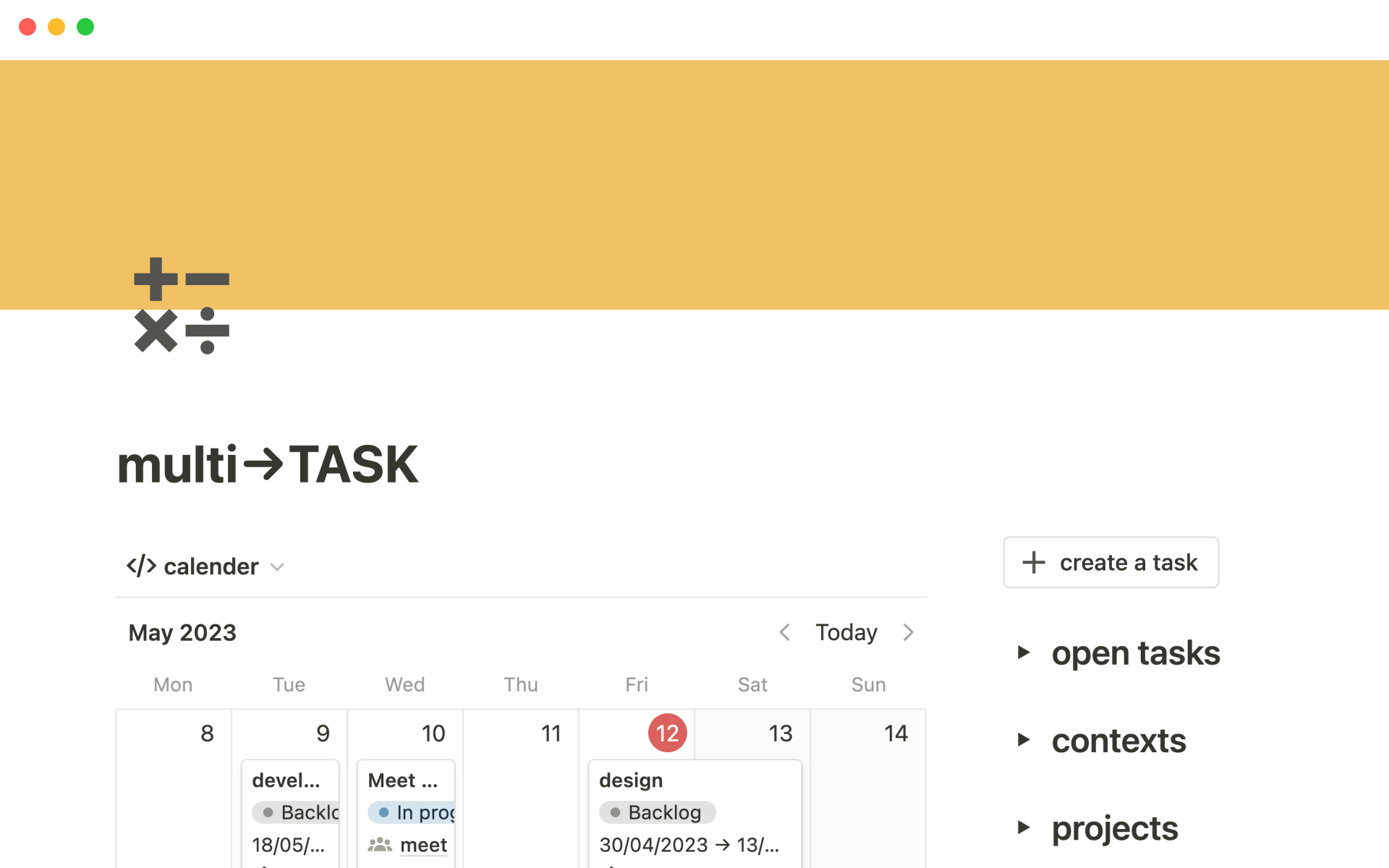 A template preview for multi->TASK