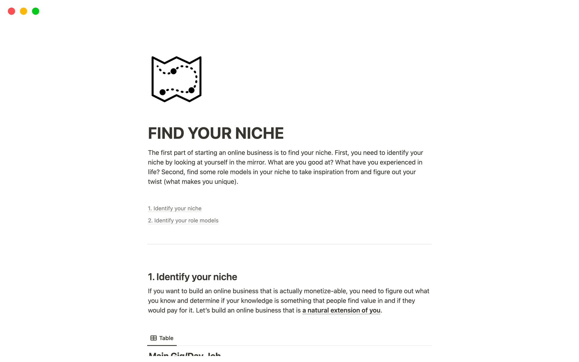 A template preview for FIND YOUR NICHE