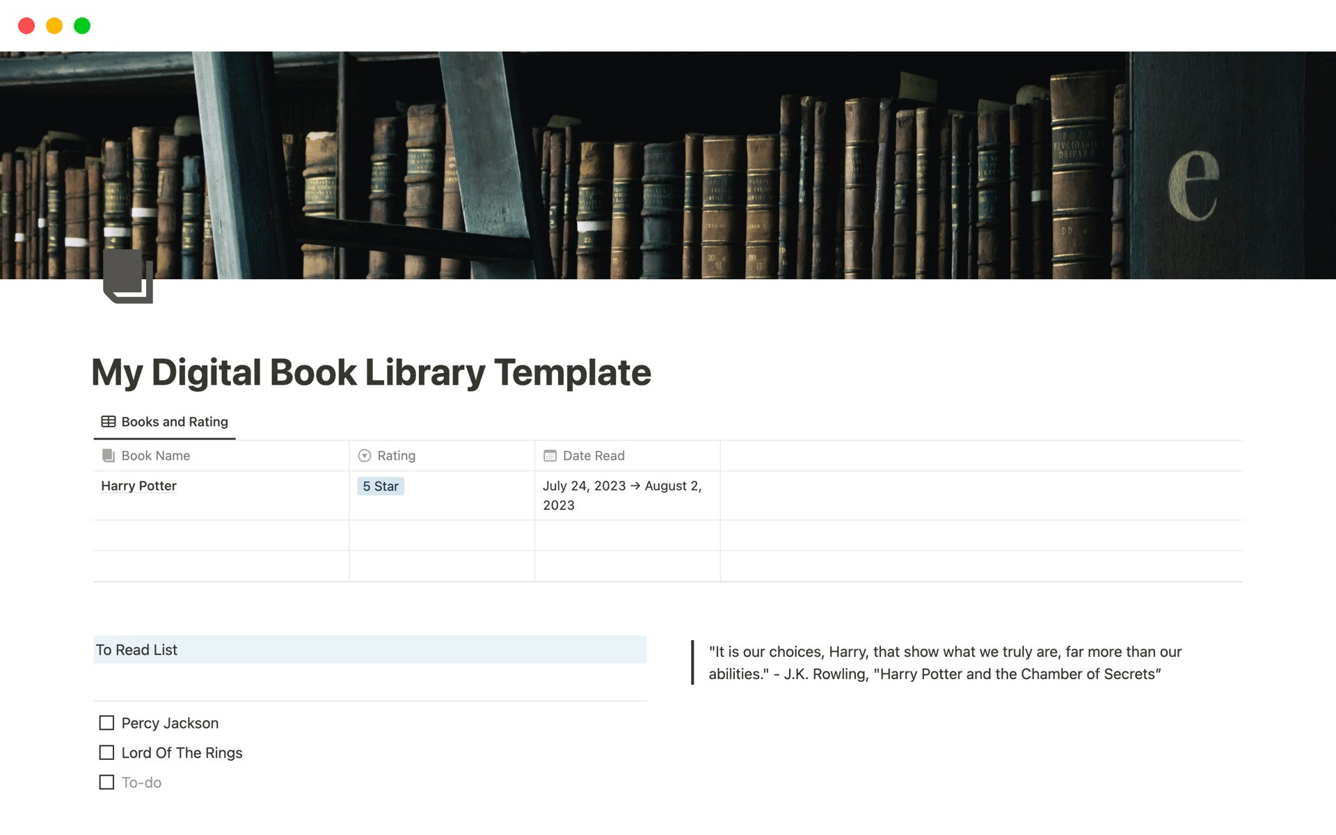 A template preview for My Digital Book Library