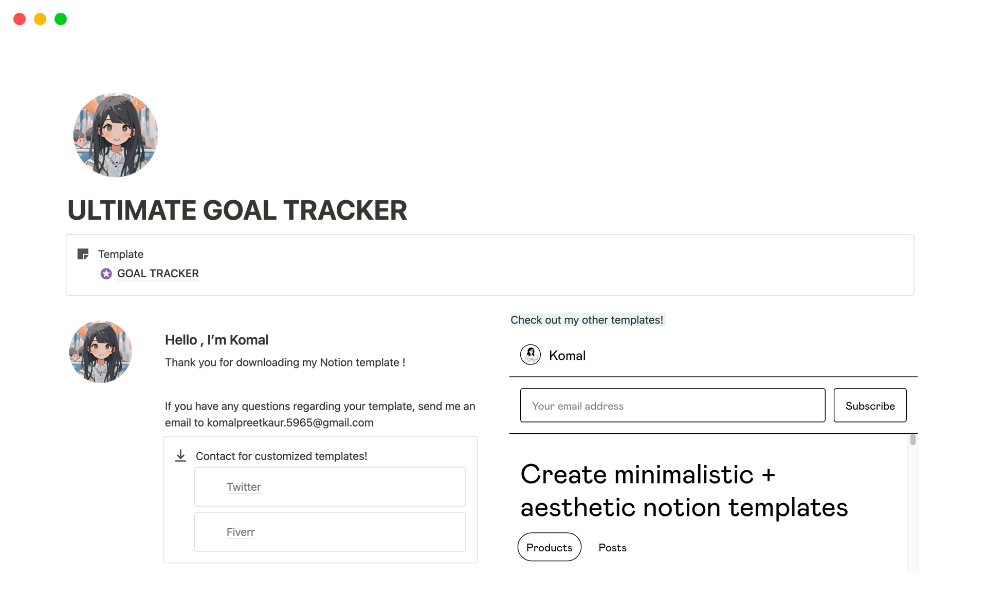 A template preview for ULTIMATE GOAL TRACKER