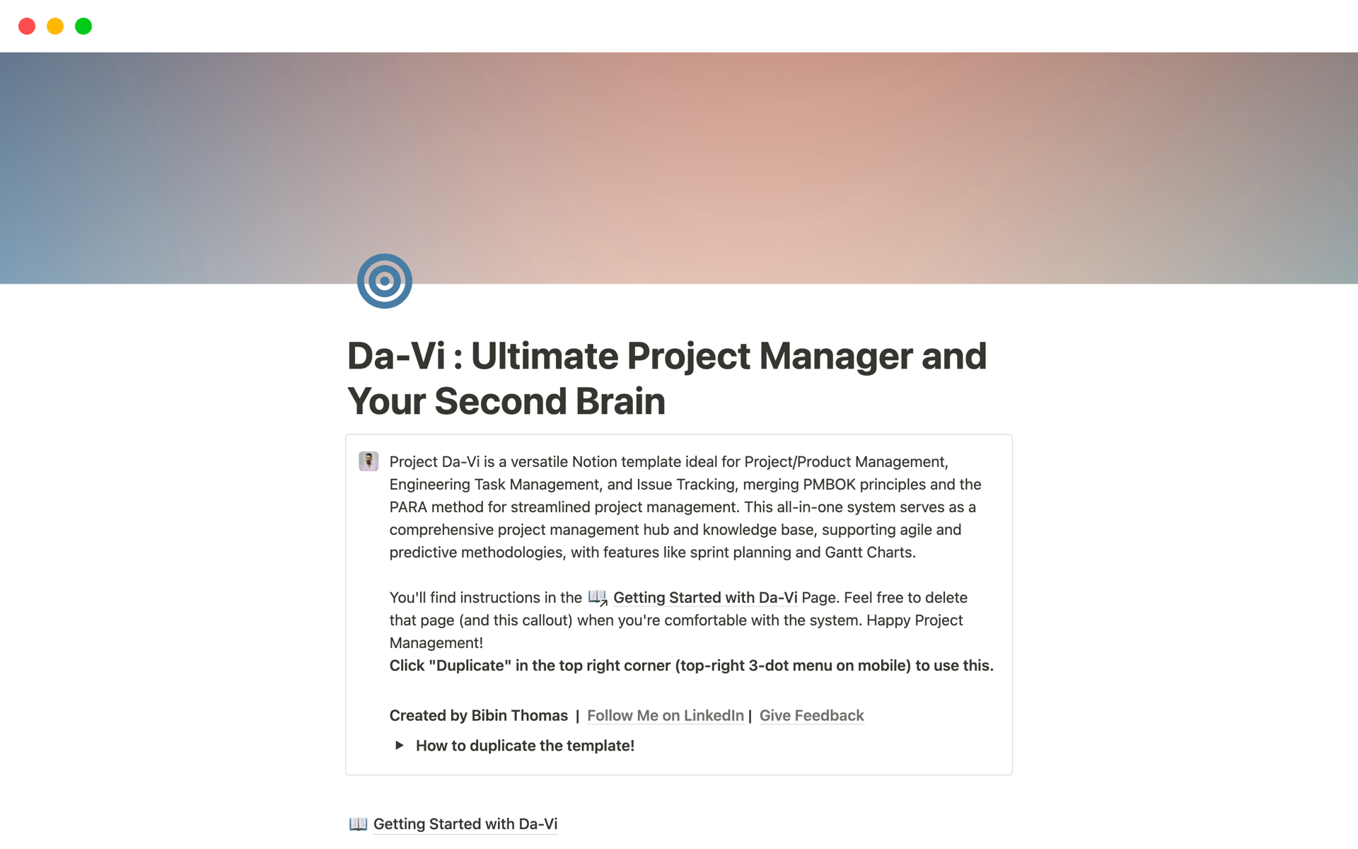 A template preview for Da-Vi:Ultimate Project Manager & Your Second Brain