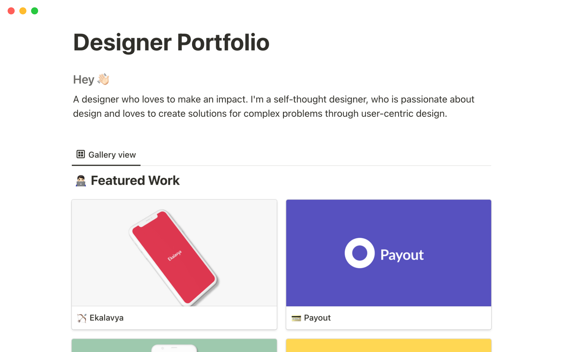 A template preview for Designer portfolio