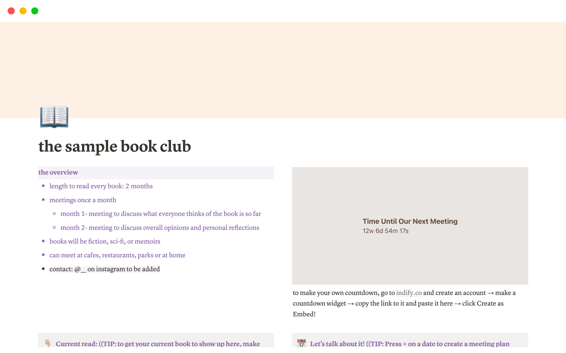 A template preview for Book Club Meeting Planner