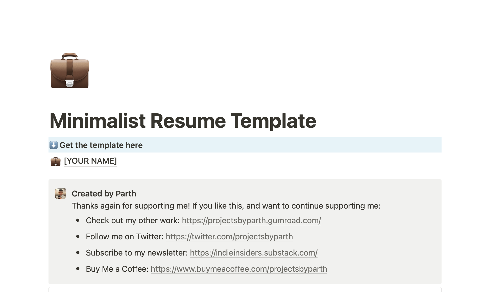 A template preview for Minimalist Resume Template