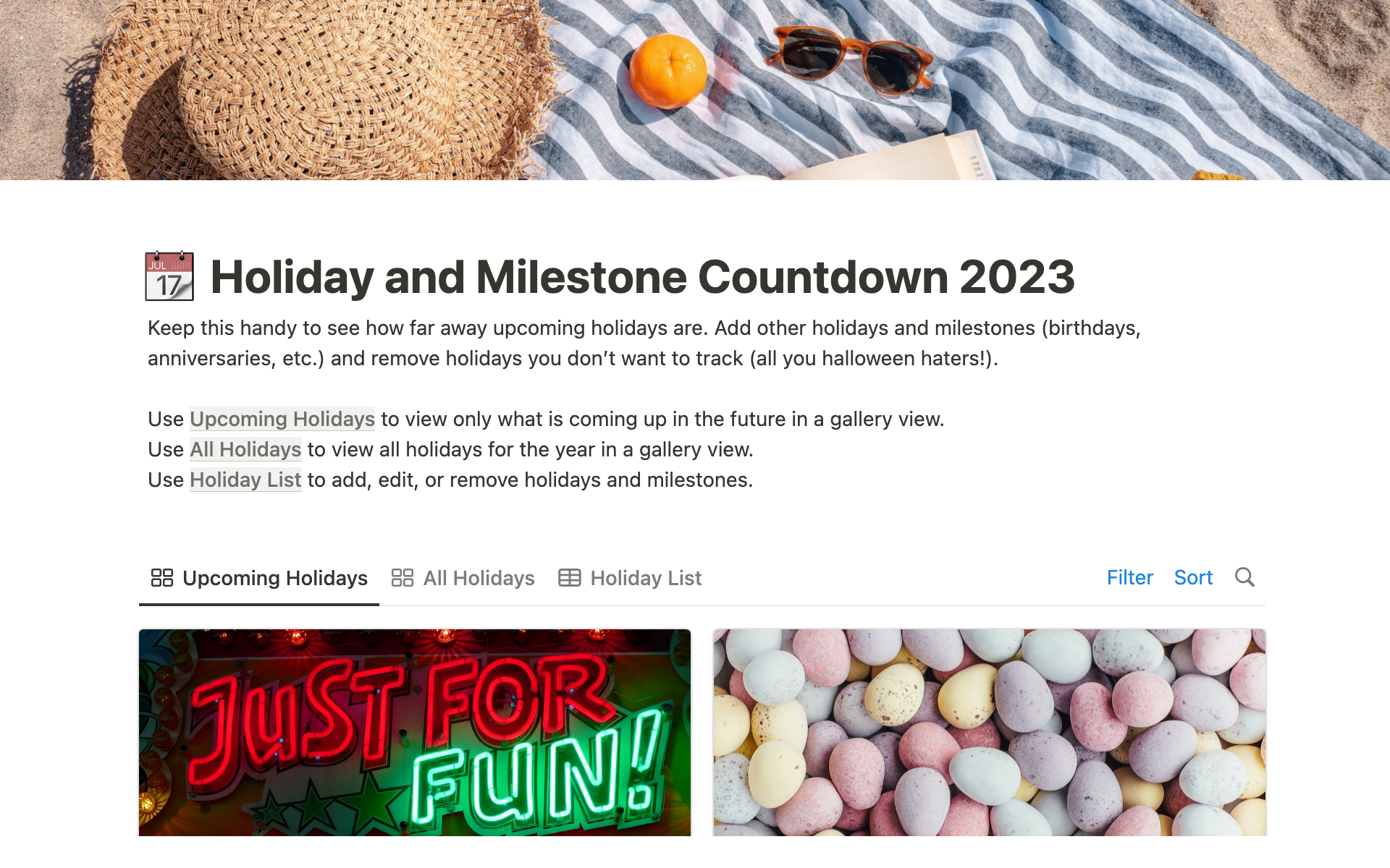 Allows people to see when upcoming holidays and birthday (and other milestones) are in a fun gallery view.
