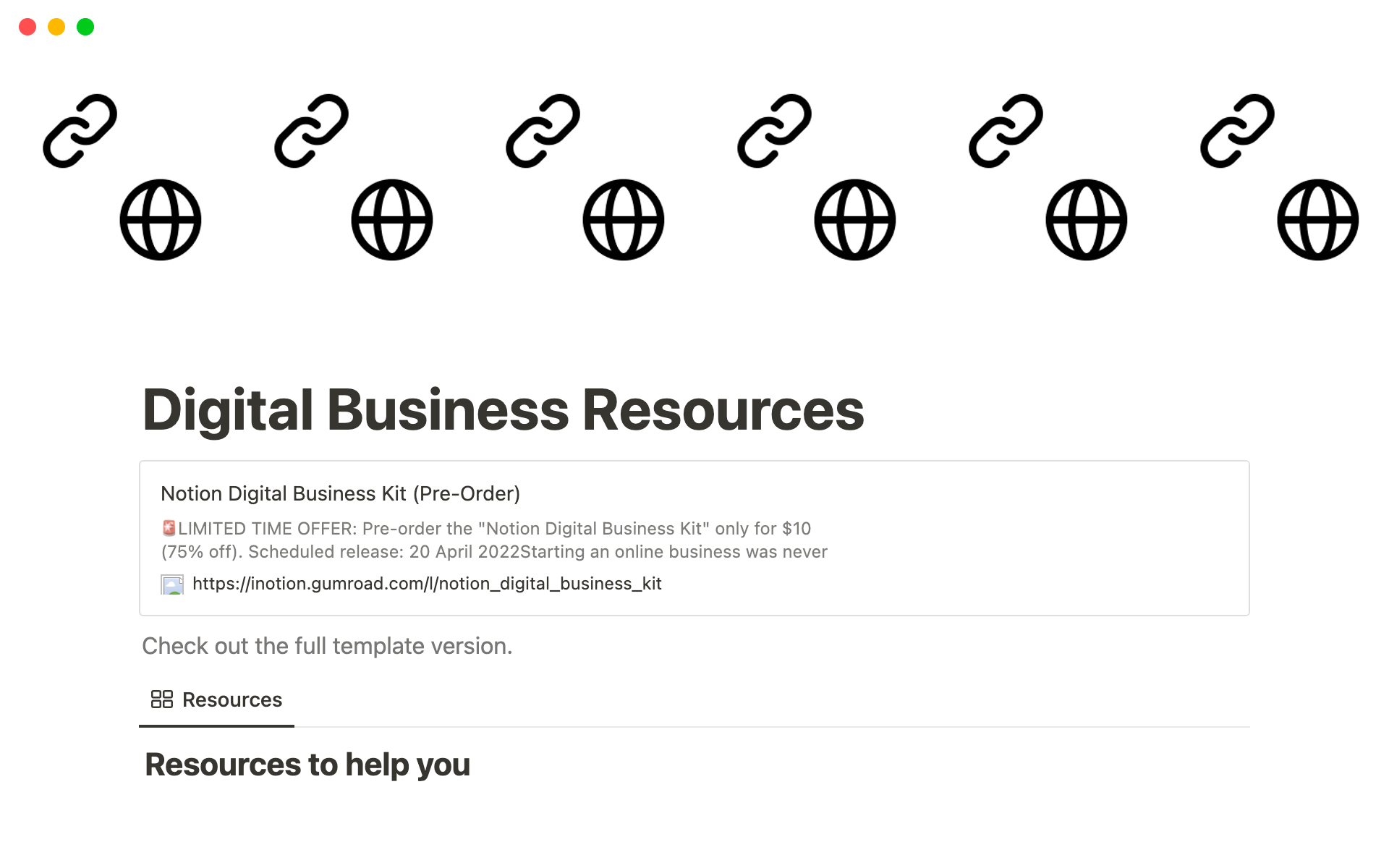 A template preview for Digital Business Resources Dashboard