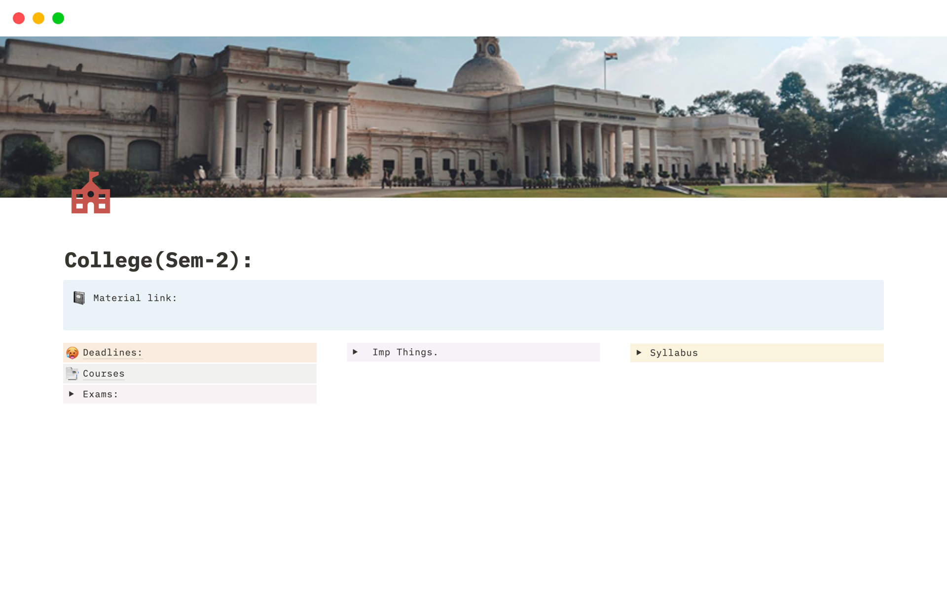 A template preview for IITR Notion college Template