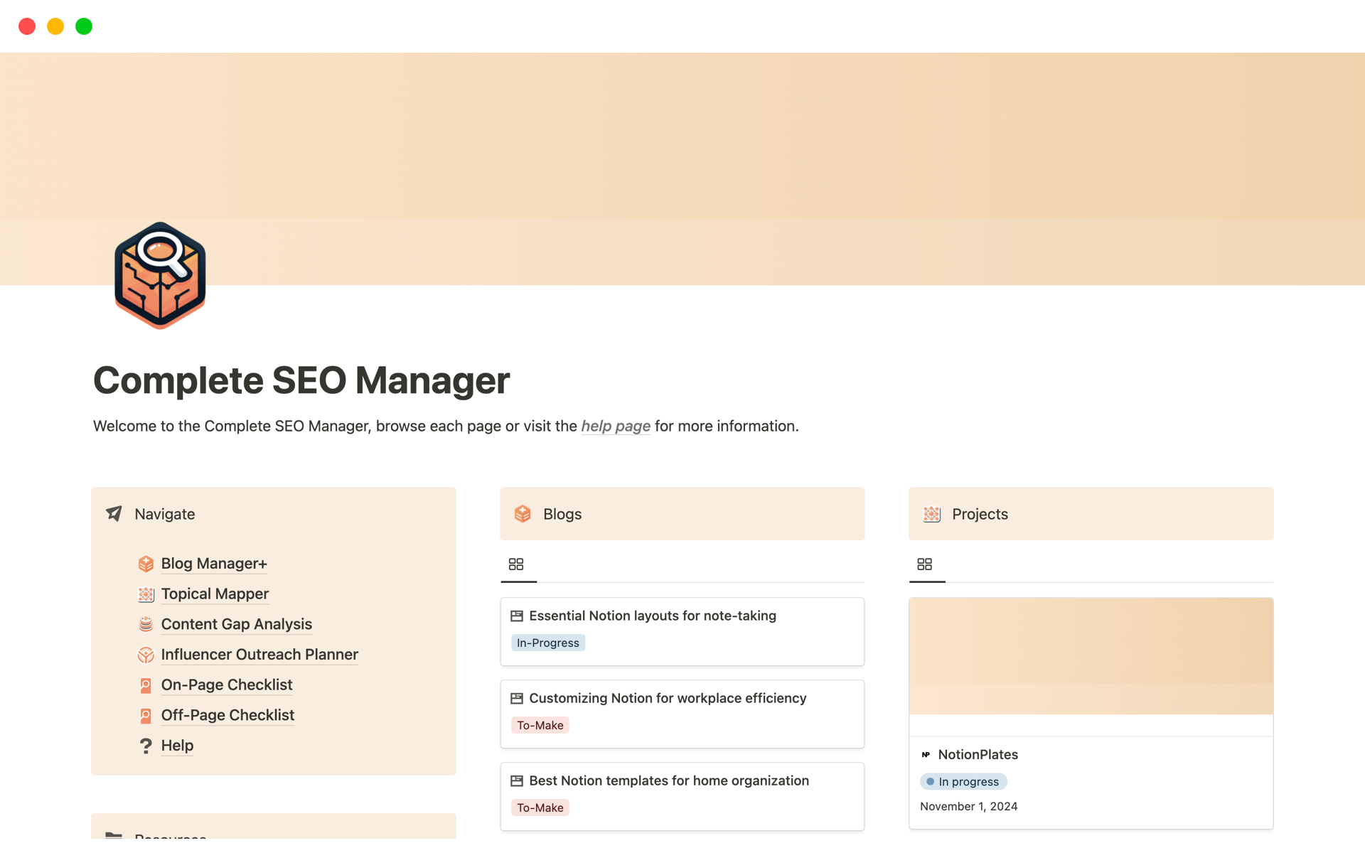 A template preview for Complete SEO Manager