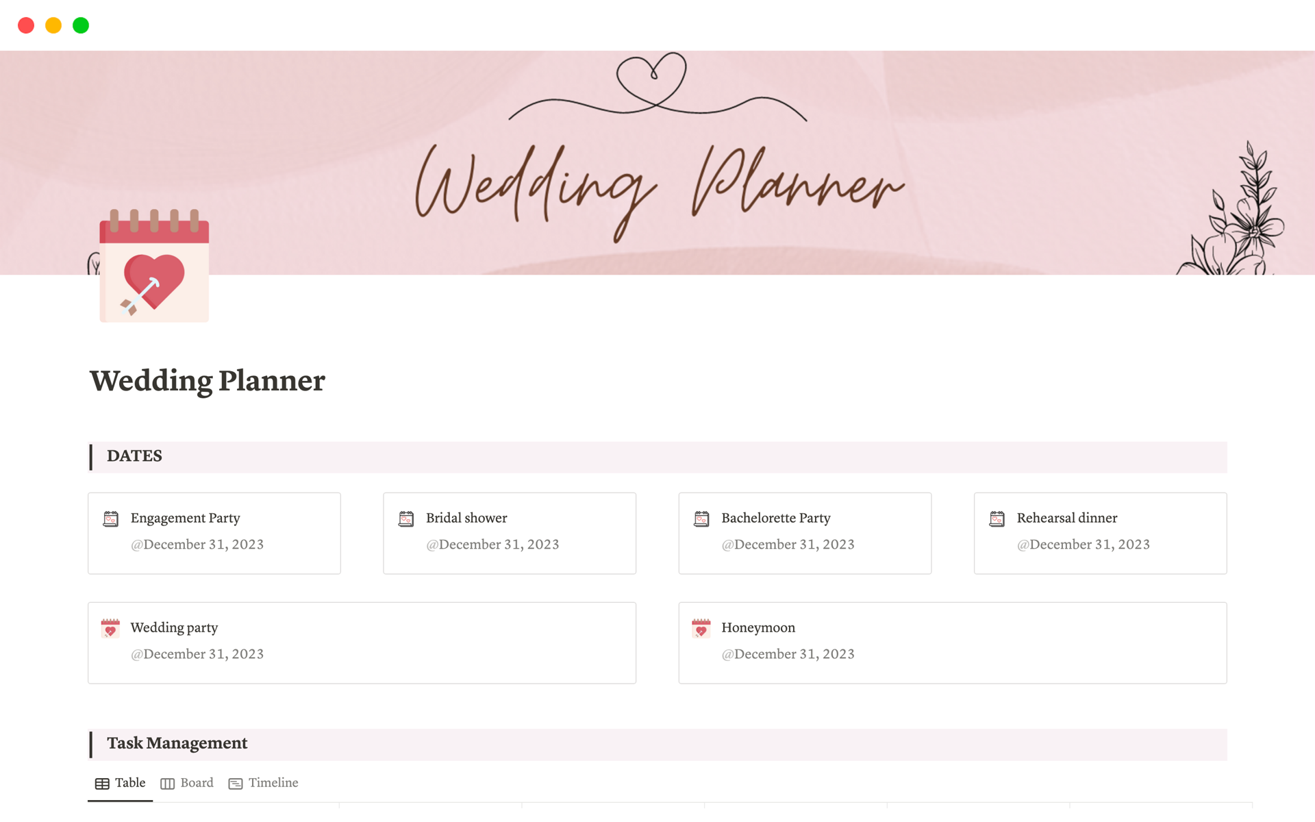 A template preview for Wedding Planner