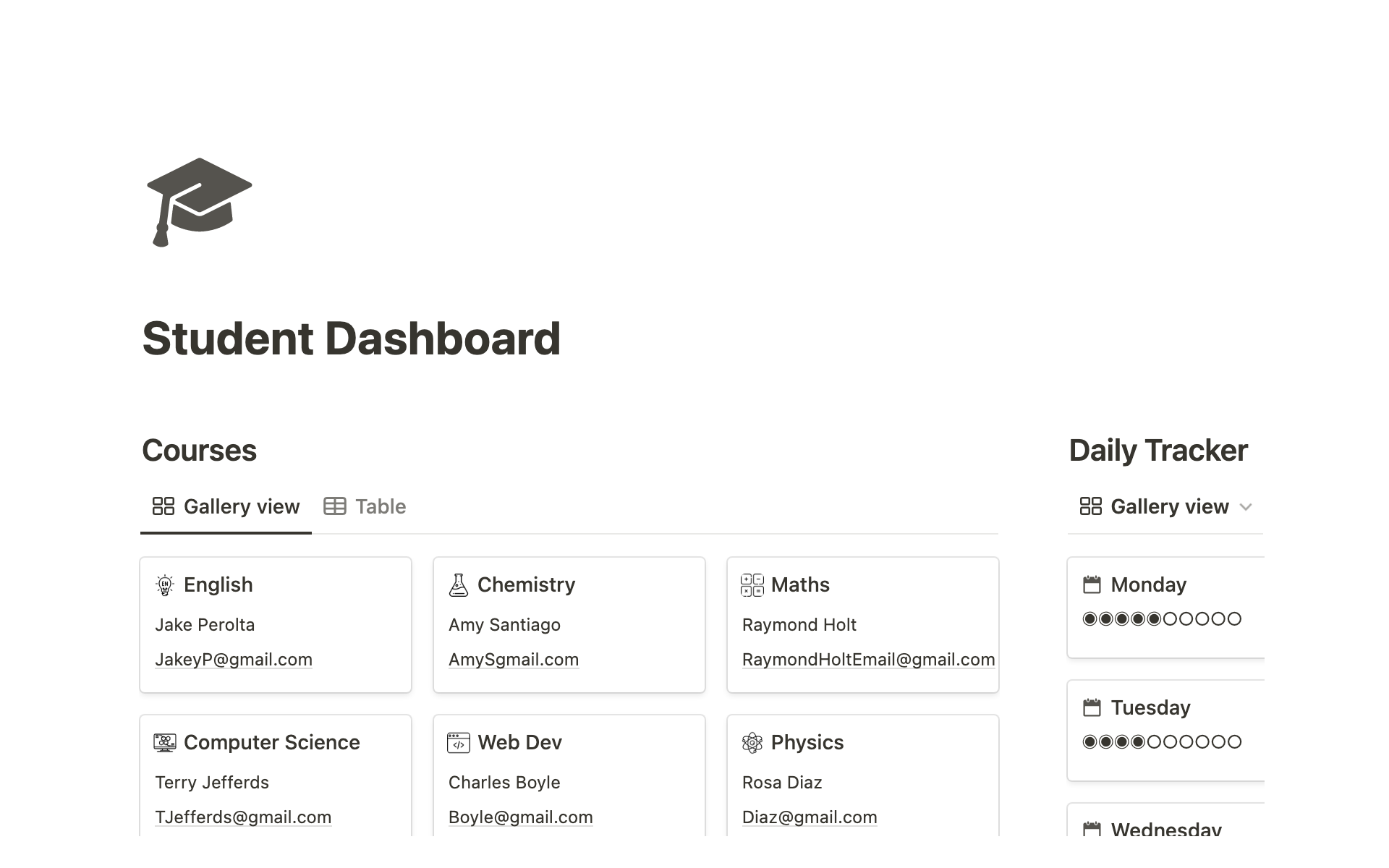 Student Dashboard allows you to stay organised, and have a visual overview of all areas of your courses.