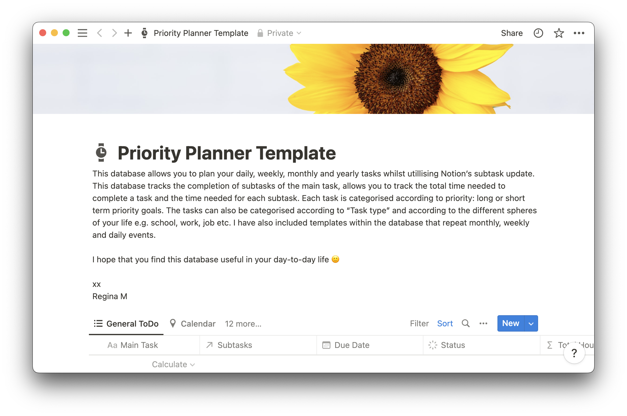 Priority planner template