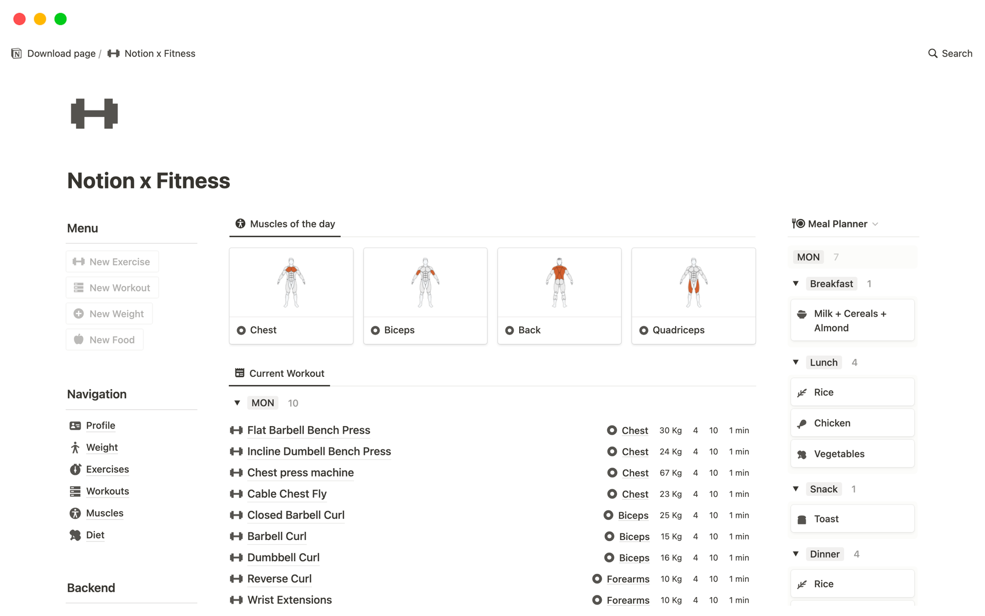 Notion x Fitness Notion Template