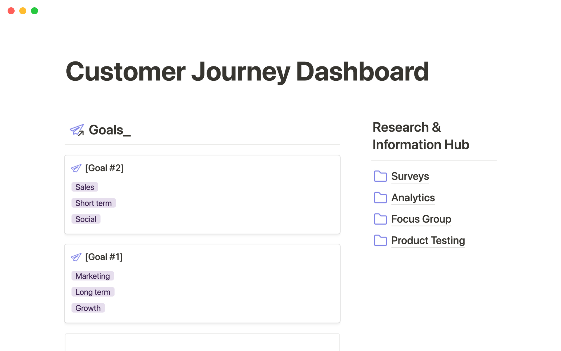 Create, control and track unlimited customer journey maps in Notion.
