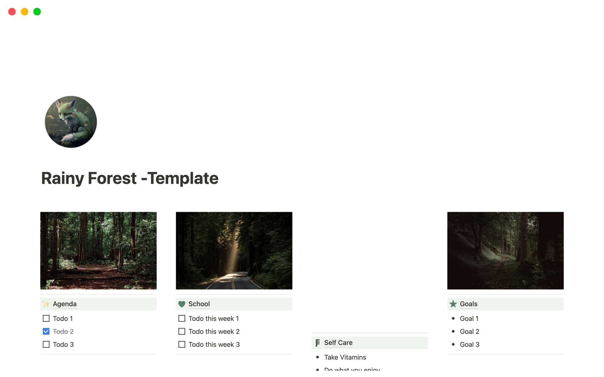 A template preview for Rainy Forest