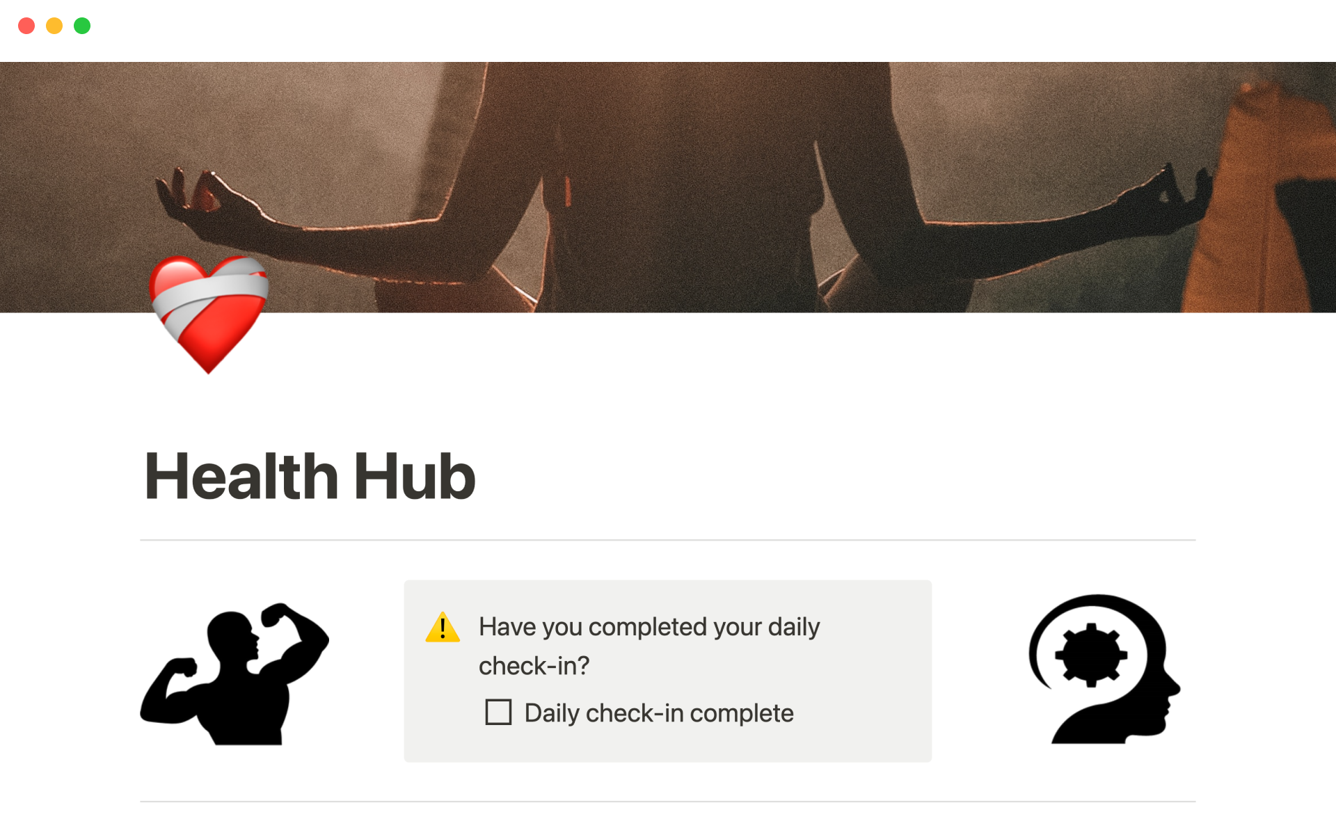 A template preview for Health Hub OS