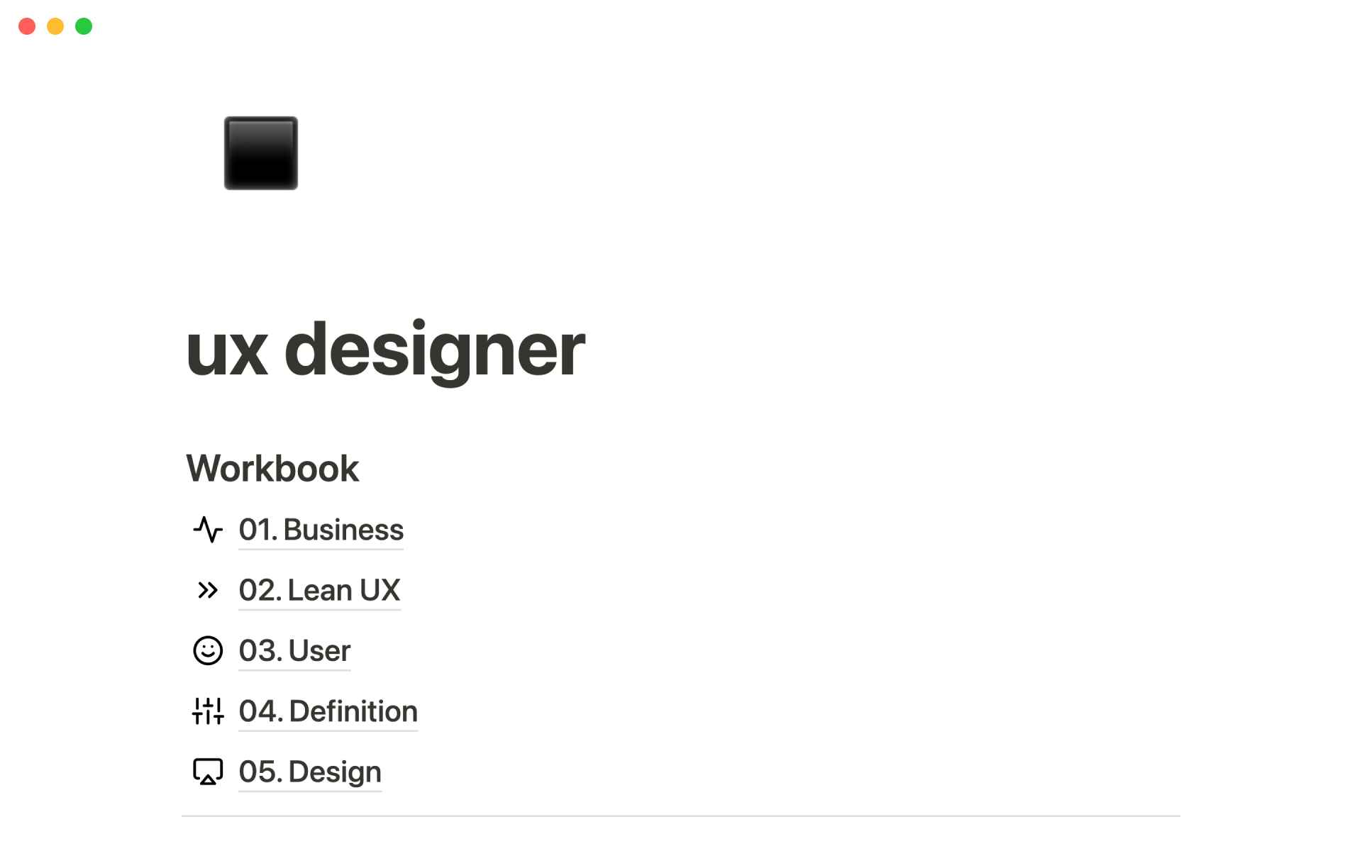 A template preview for UX Designer
