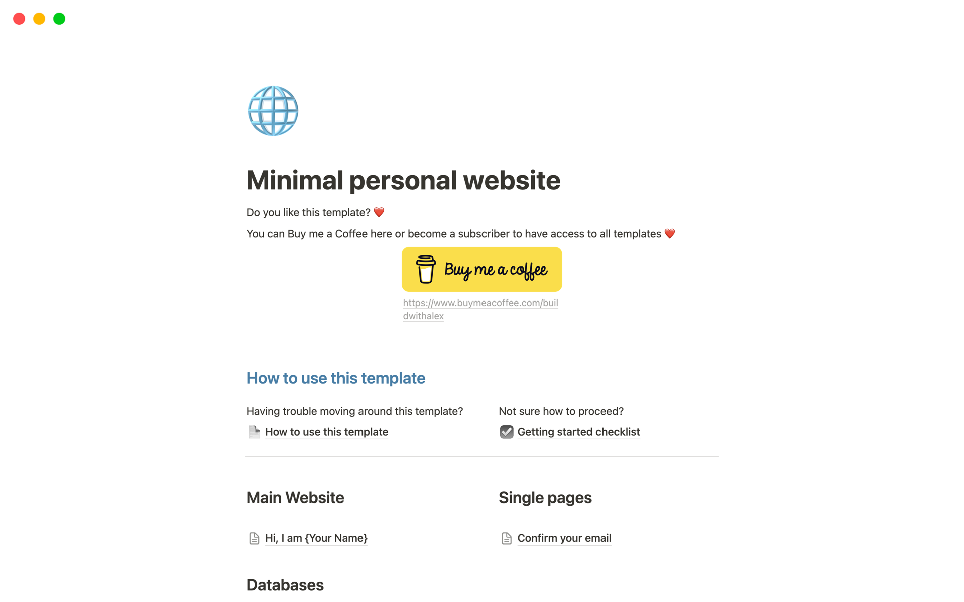A template preview for The ultimate minimal personal website