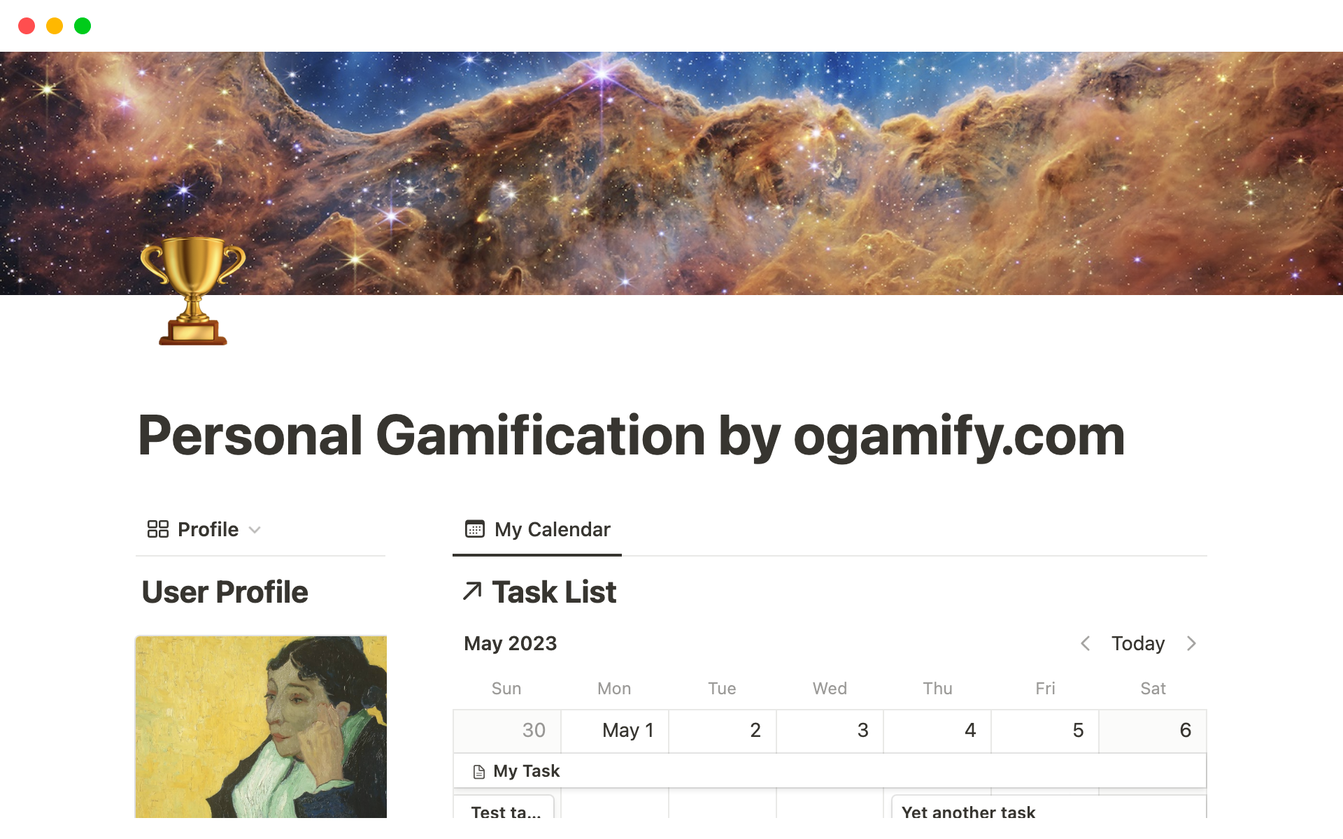 A template preview for Personal Gamification